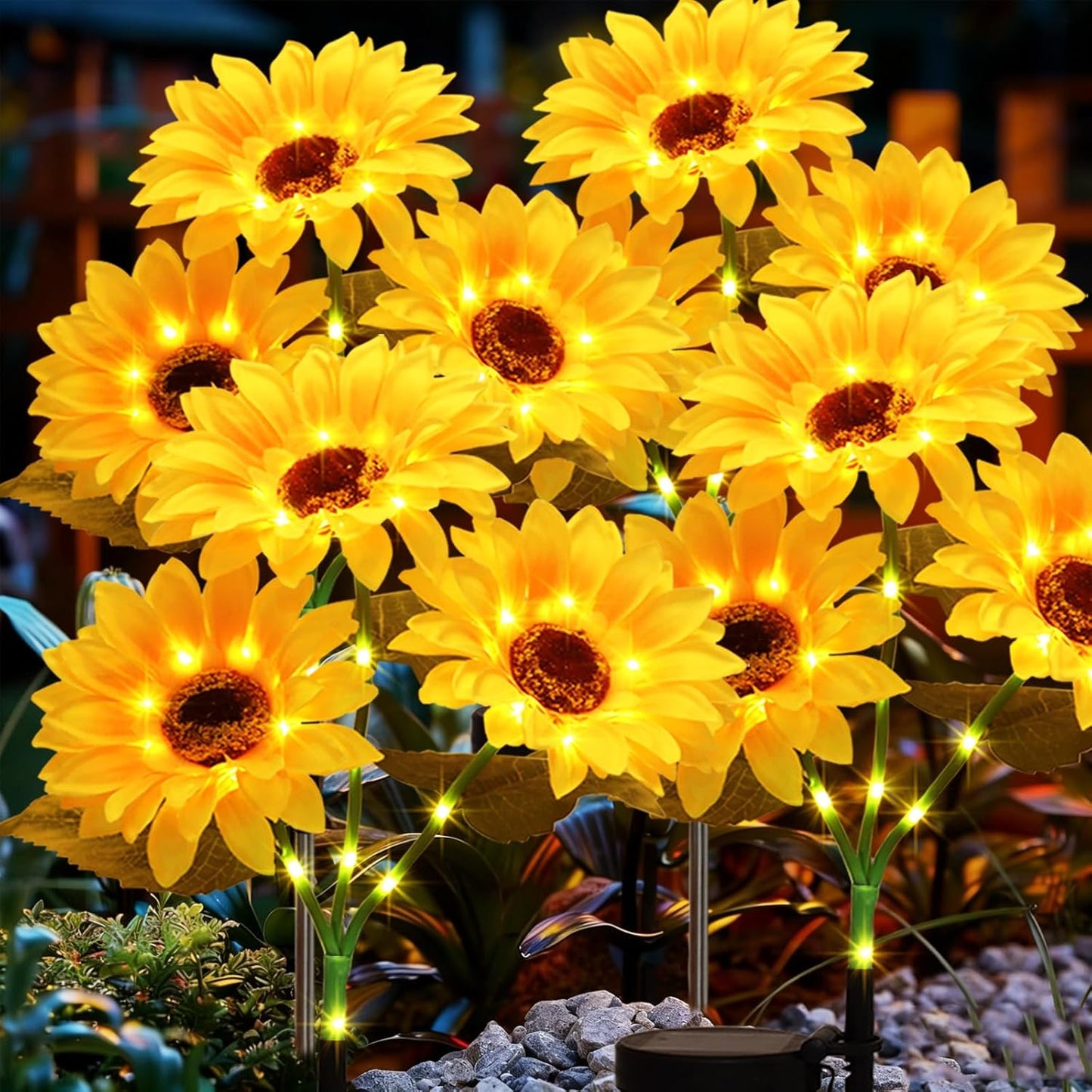 echosari 4 Pack Solar Lights Outdoor Waterproof, Sunflower Solar Stake Lights Auto ON/Off Solar Garden Decorative Lights for Lawn Pathway Landscape Birthday Gifts for Mom Women