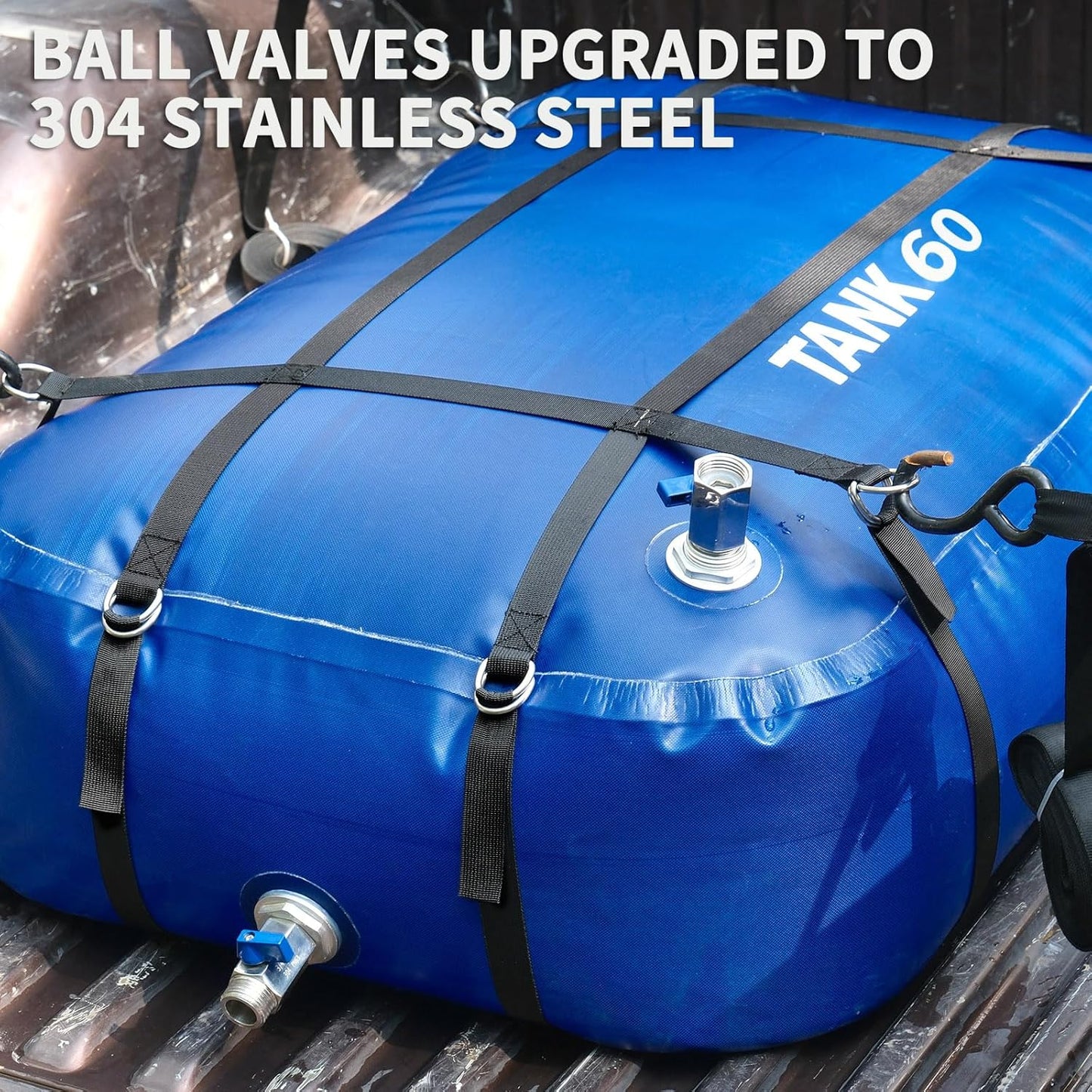 TPU Water Storage Bladder, 60 Gallon Portable RV Fresh Water Tank, Food Grade BPA Free Collapsible Flexible Container for Drinking, Camping, Irrigation & Emergency-Hurricane, Drought, Fire (3/4” GHT)