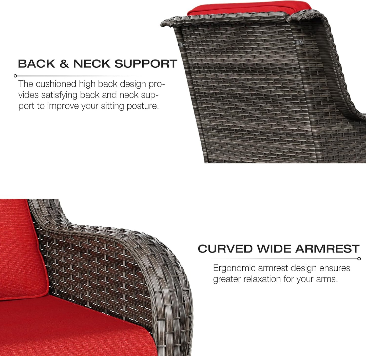 Joyside Patio Bistro Set Wicker Chairs - 3 Piece Outdoor Rattan Conversation Set with 2 Armrest Chair and 1 Side Table for Proch Deck Garden Backyard Balcony(Mixed Grey/Red)