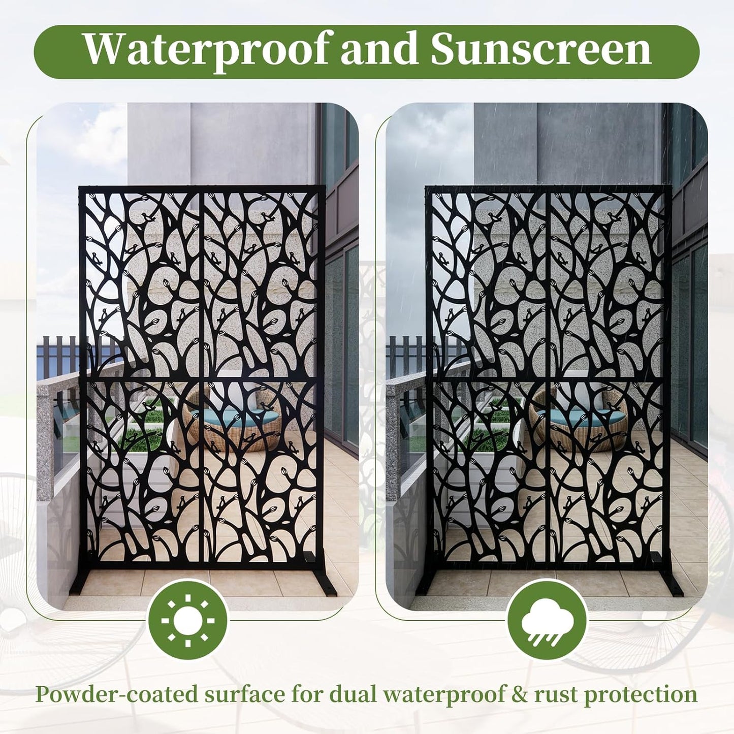 Metal Privacy Screen Outdoor 72" H x 45.3" W, Freestanding Decorative Panel, Privacy Fence for Patio Balcony Garden