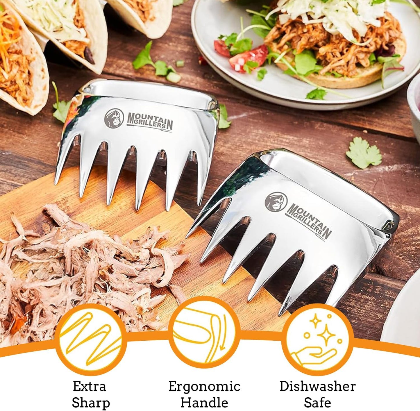 Meat Claws Meat Shredder for BBQ - Perfectly Shredded Meat, These Are The Meat Claws You Need - Best Pulled Pork Shredder Claw x 2 For Barbecue, Smoker, Grill (Solid Metal) - Lumora Garden
