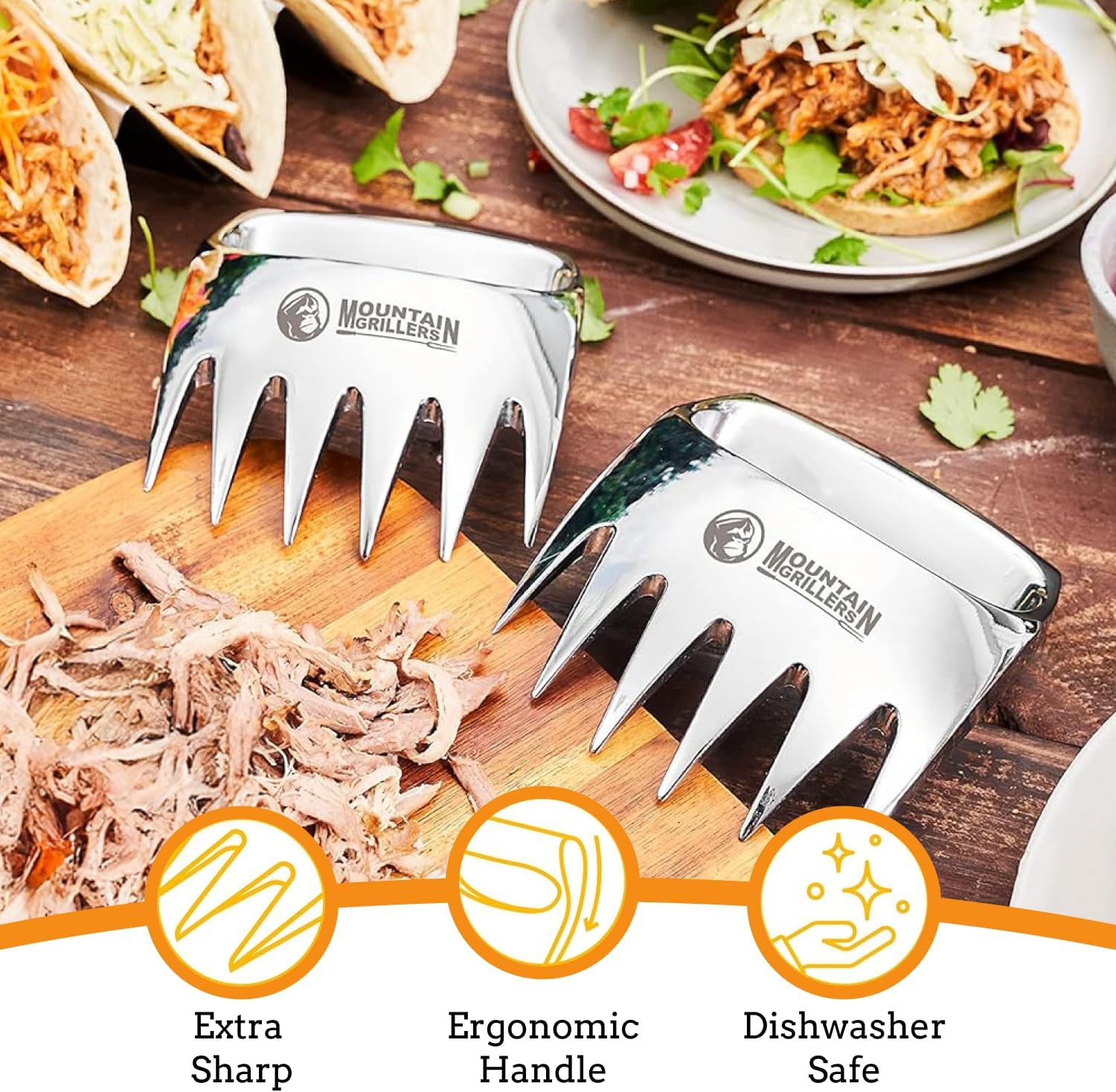 Meat Claws Meat Shredder for BBQ - Perfectly Shredded Meat, These Are The Meat Claws You Need - Best Pulled Pork Shredder Claw x 2 For Barbecue, Smoker, Grill (Solid Metal) - Lumora Garden