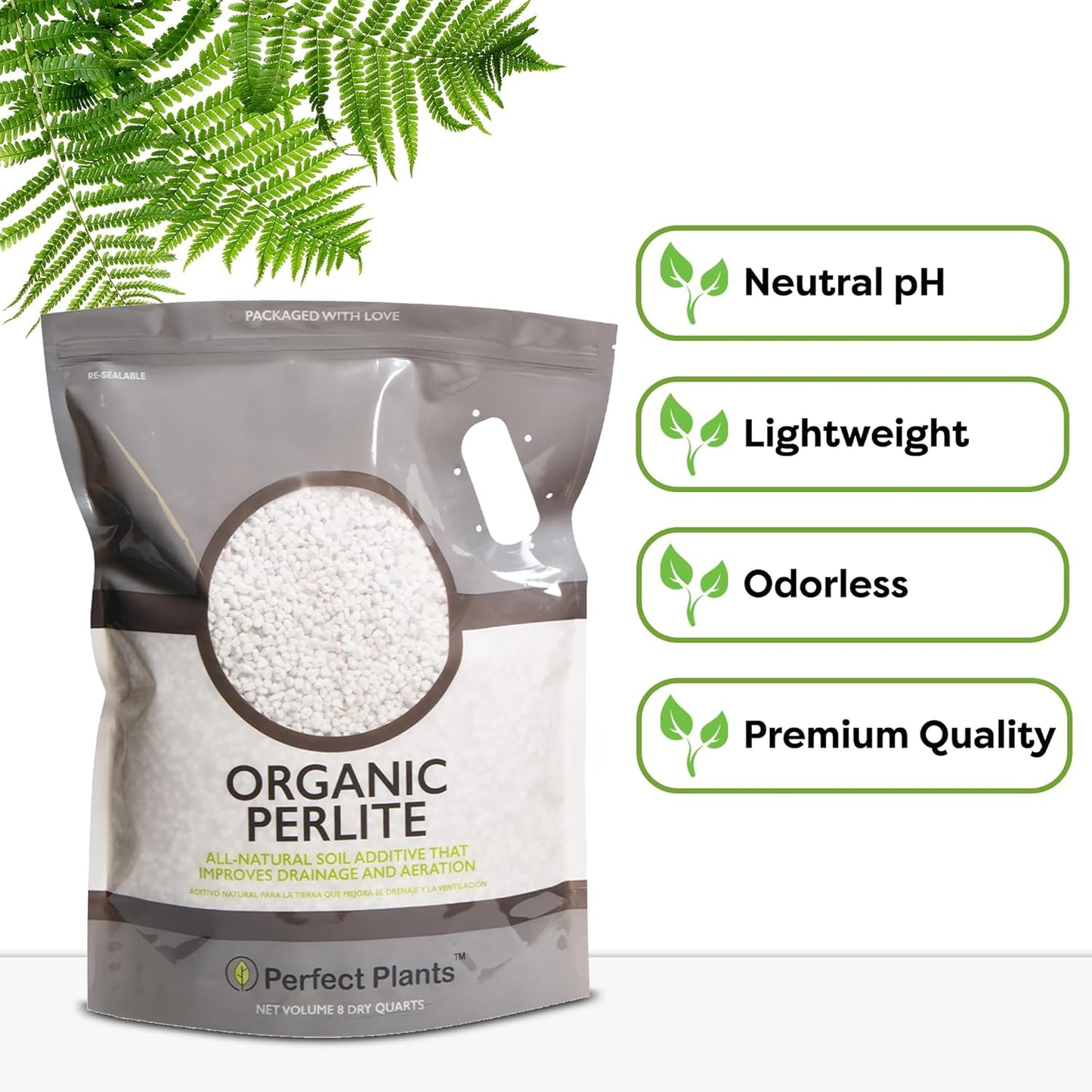 Organic Perlite by Perfect Plants — Add to Soil for Indoor & Outdoor Container Plants for Drainage Management and Enhanced Growth (8qts.)