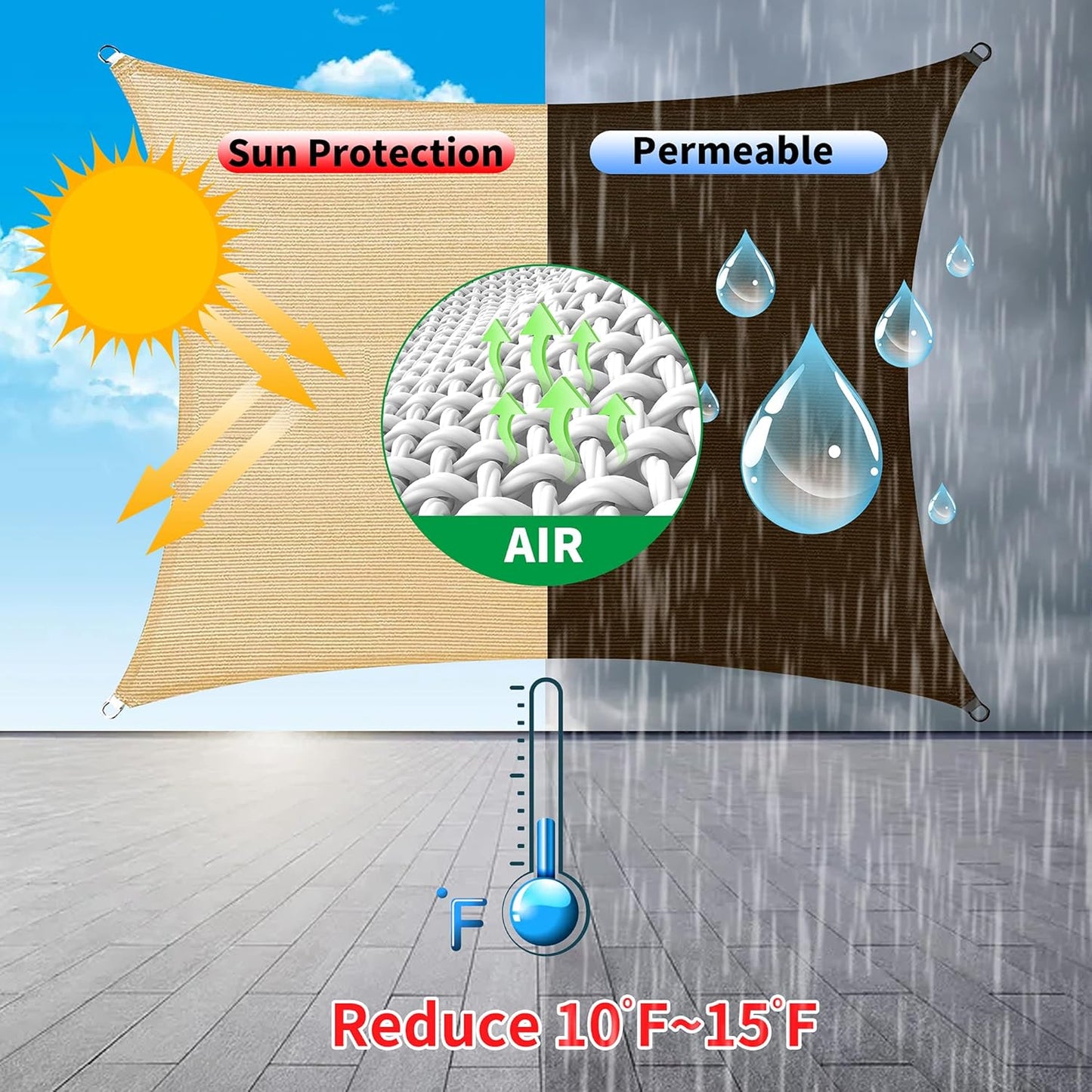 11' x 23' Beige Rectangle Sun Shade Sail SSP1212 Canopy Durable Fabric UV Block Awning,We Make Custom Orders