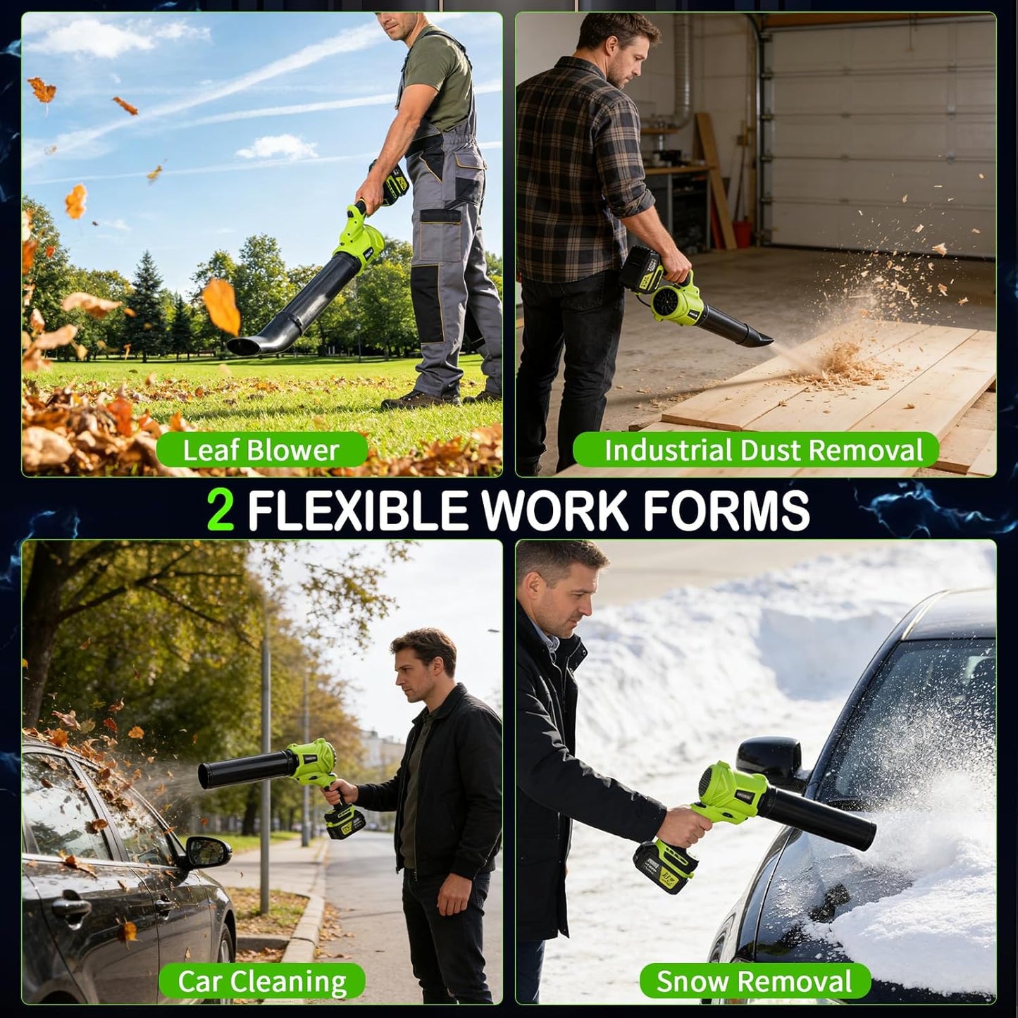 TNELTUEB Leaf Blower Cordless, 21V Battery Powered 980000 RPM Handheld Electric Leaf Blower with 6 Speed Control, 2 x 4Ah Batteries & Charger Dust Leaves Blower for Lawn Care, Green
