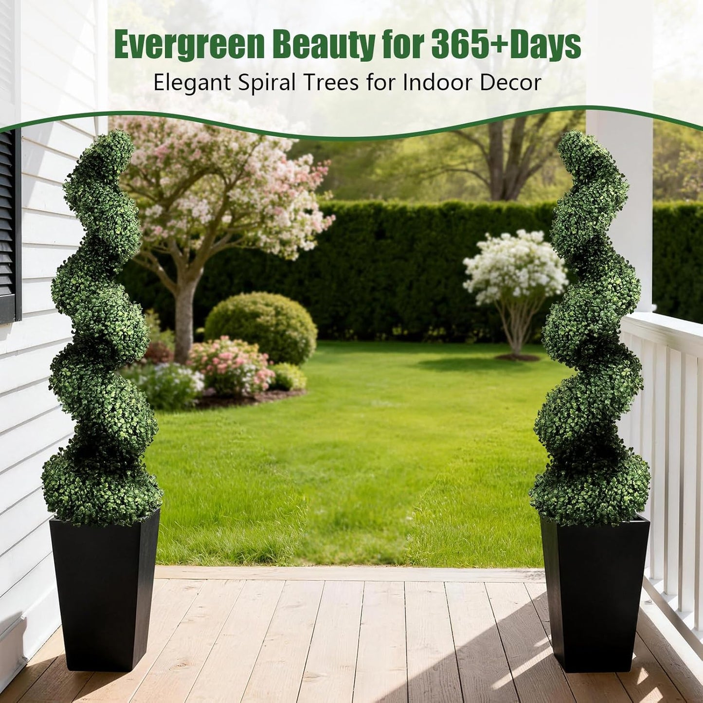 Mavis's Diary 5FT Artificial Spiral Topiary Trees, Set of 2 UV Resistant Faux Boxwood Plants in Square Planter, Indoor Outdoor Fake Shrubs for Front Porch, Entryway, Patio, Home Decor