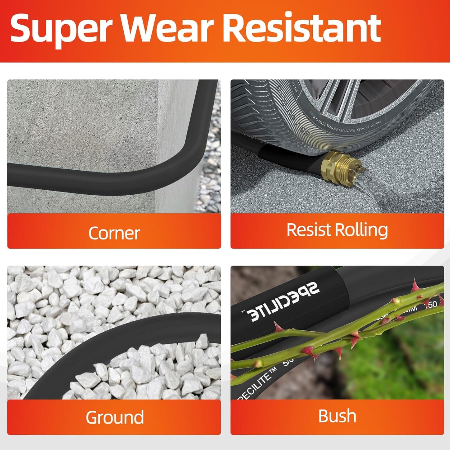 Garden Water Hose 150 ft x 5/8 in Heavy Duty, Flexible and Lightweight, Burst 600 psi, Kink-less Hybrid Rubber Pipe for Backyard, 3/4'' Brass Fittings, Black