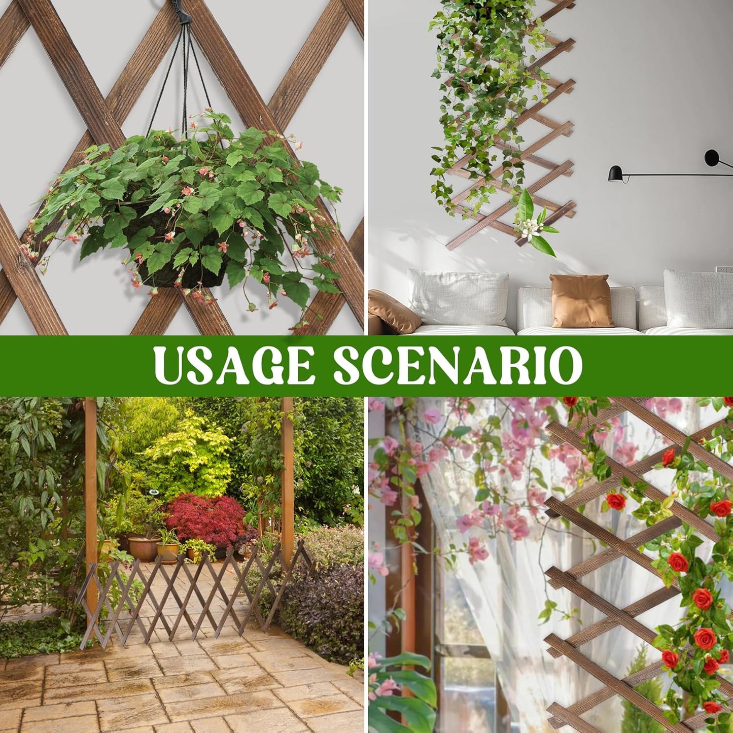 Wood Lattice Fence Panels for Outside 13.4"x78.8" Expandable Natural Wooden Wall Trellis Board Decorative Lattice Trellis Frame for Climbing Plants Vine Ivy Rose Outdoor Balcony Garden 4 Pcs