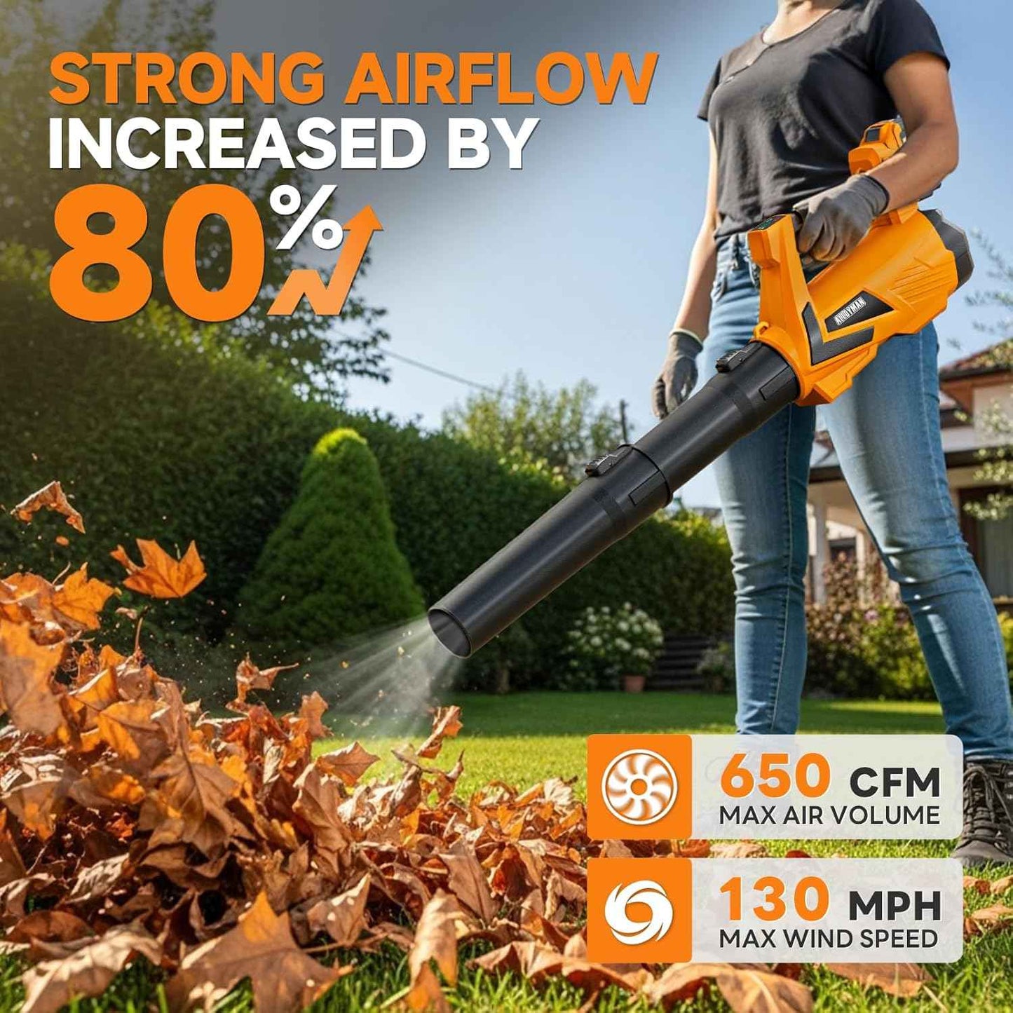 Alloyman Leaf Blower Cordless 40V, 650CFM Electric Leaf Blower with 2×2.0Ah Batteries and Charger, 3 Speed + Turbo Mode Battery Powered Blower for Lawn Care, Leaves, Dust, Snow, Brushless Motor