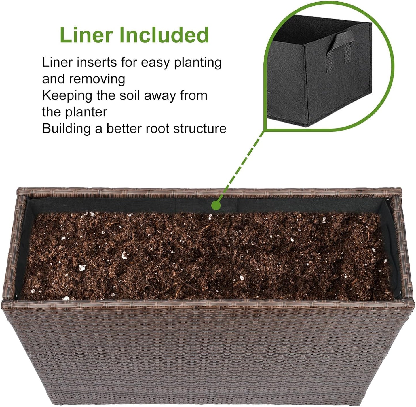 LEWIS&WAYNE Tall Planters for Outdoor Plants Handmade Wicker Large Rectangular Block Planter Box with Removable Liners Modern Planter for Indoor Outdoor Patio Deck - Brown