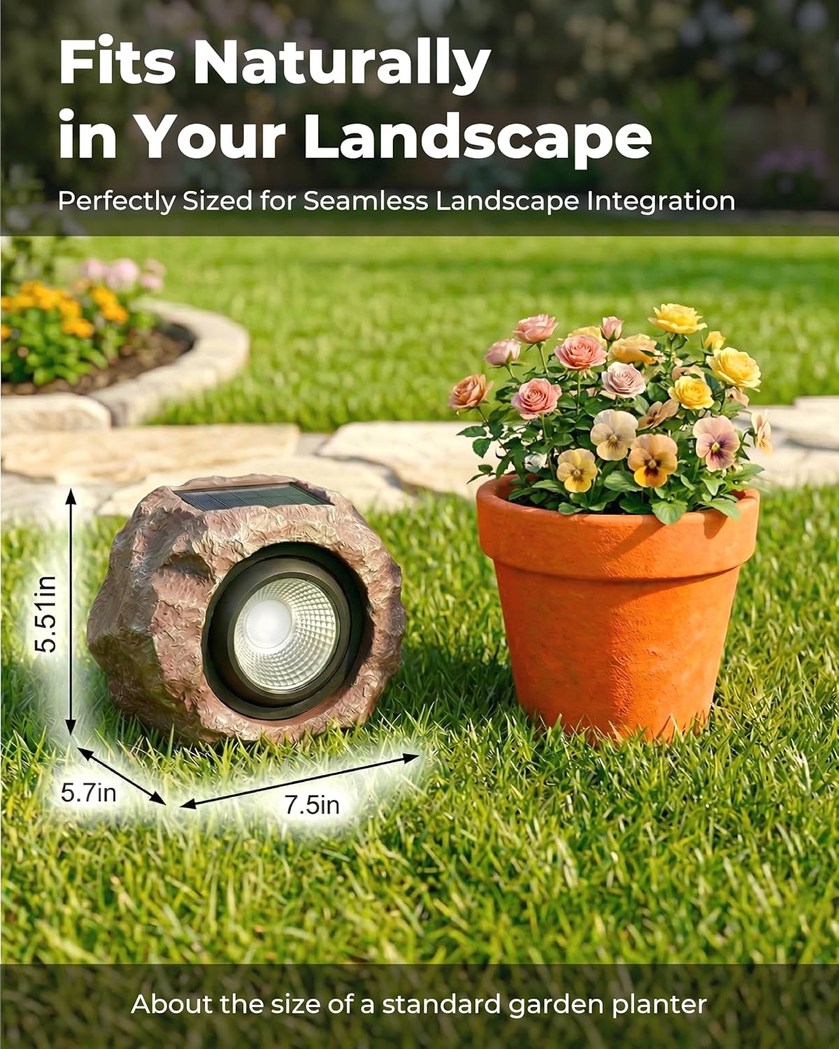4 Pack Solar Rock Lights Outdoor, Angle Adjustable Solar Lights Outdoor Waterproof, LED Solar Garden Lights, Auto On/Off Landscape Lighting for Yard Pathway Patio Flower Bed - White Glow (Stone Brown)