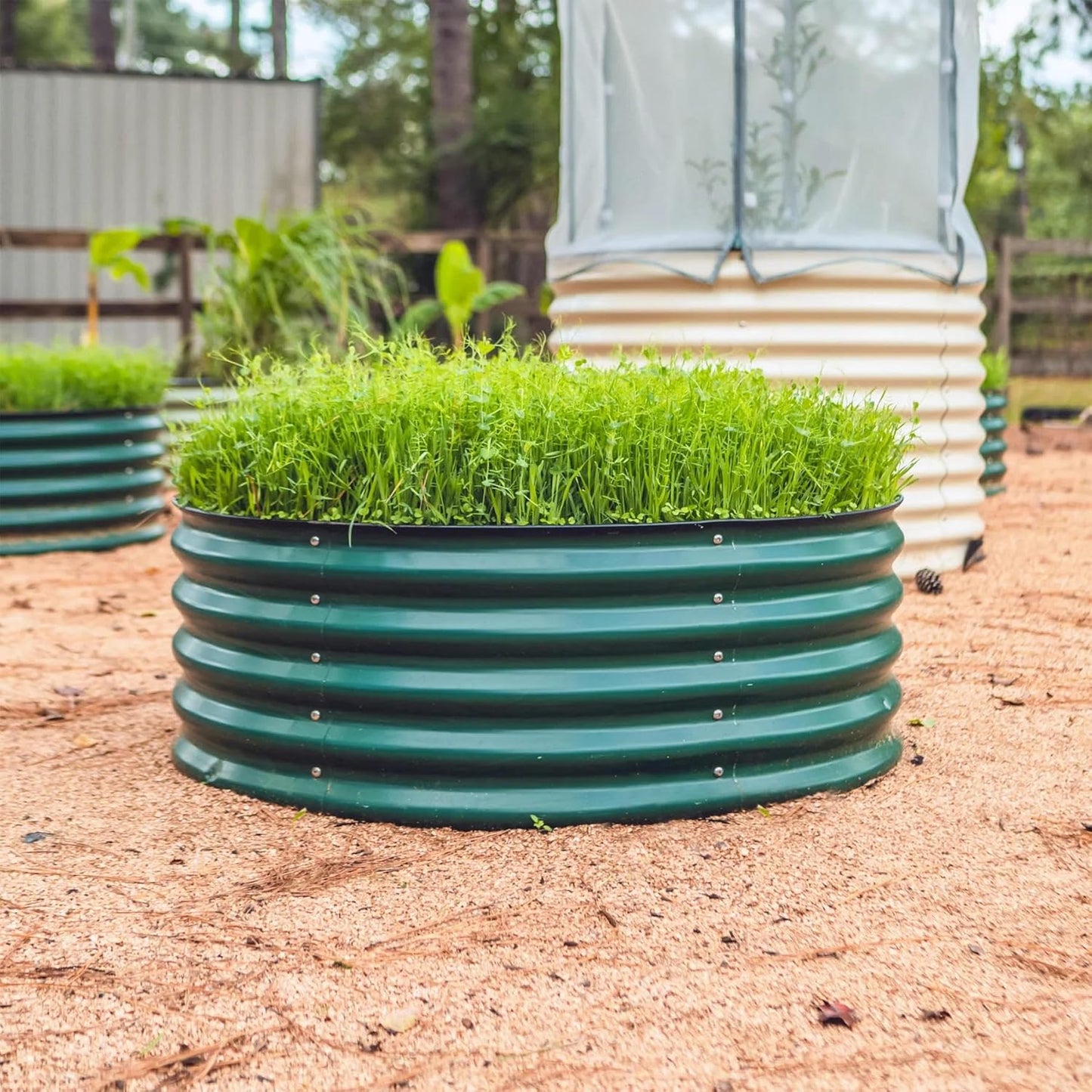 Vego garden 17" Tall 42" Round Raised Garden Bed Metal Raised Bed Planter Box for Vegetables Flowers Patio, British Green
