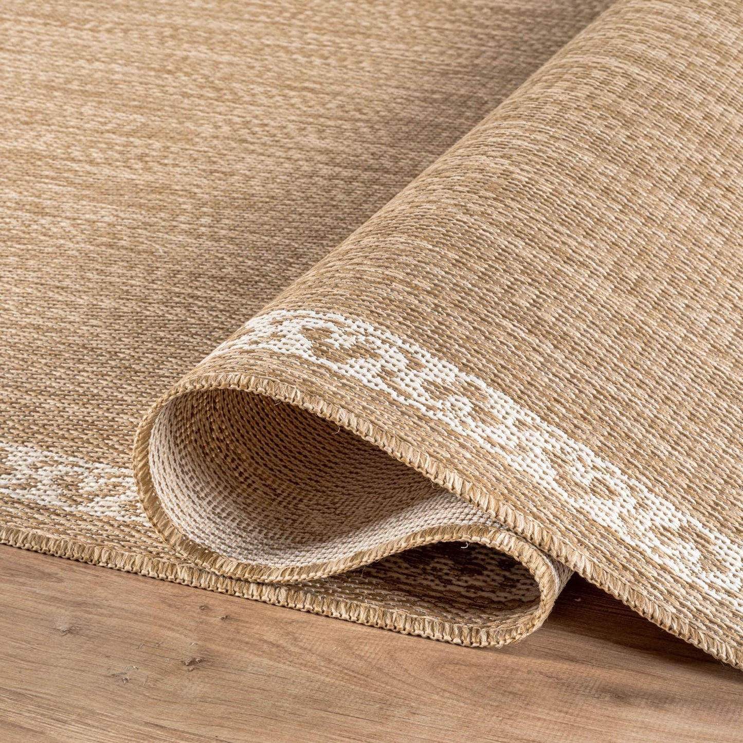 Washable Outdoor Rug 5x7 Modern Area Rugs Outdoor Carpets Bordered Pattern Non Shedding Waterproof Easy Clean Patio Deck Porch Living Room Bedroom Garden RV (5 X 7 Natural)