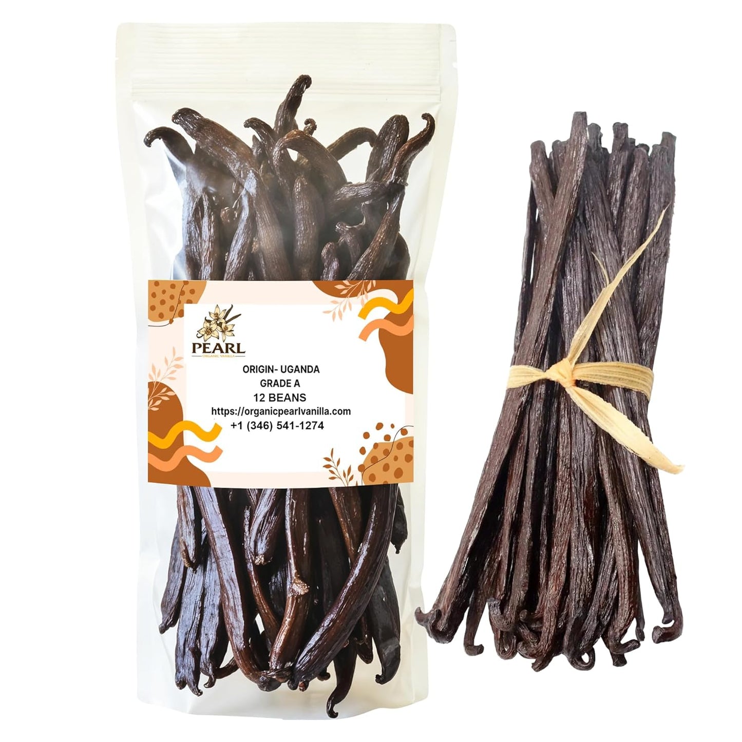 Uganda Vanilla Beans by Pearl Organic Vanilla - 15 Organic Whole Grade A Pods for Homemade Vanilla Extract, Baking & Brewing