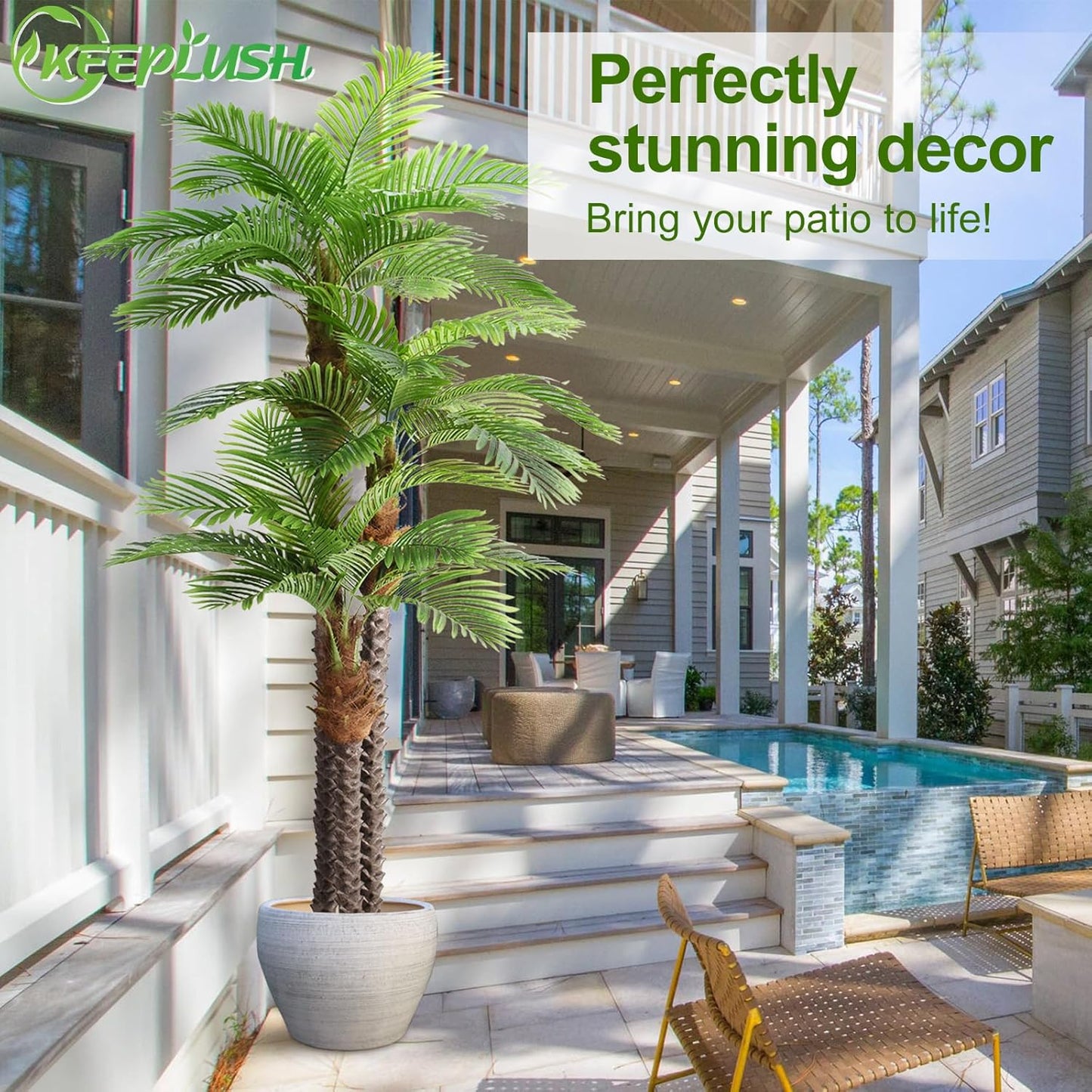 10ft Tall Artificial Palm Tree for Outdoors - Triple Phoenix Palm, UV Resistant, Large Fake Silk Palm Tree - Perfect for Patio, Poolside, Home Indoor Aesthetic Decor