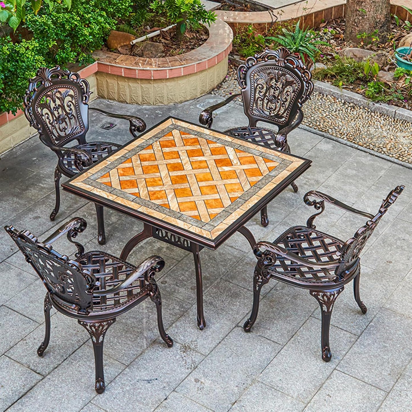 Outdoor Dining Chair Cast Aluminum Patio Chairs Set of 2 All-Weather Patio Dining Chair with Adjustable Feet for Backyard Garden (C-Style Finland Chair)