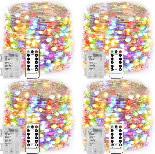 Homemory 4 Pack 20 Ft 60 LED Multicolor Fairy Lights Battery Operated Christmas Lights with Remote, Waterproof 8 Modes Firefly Twinkle String Lights for Party Bedroom Wedding Decorations