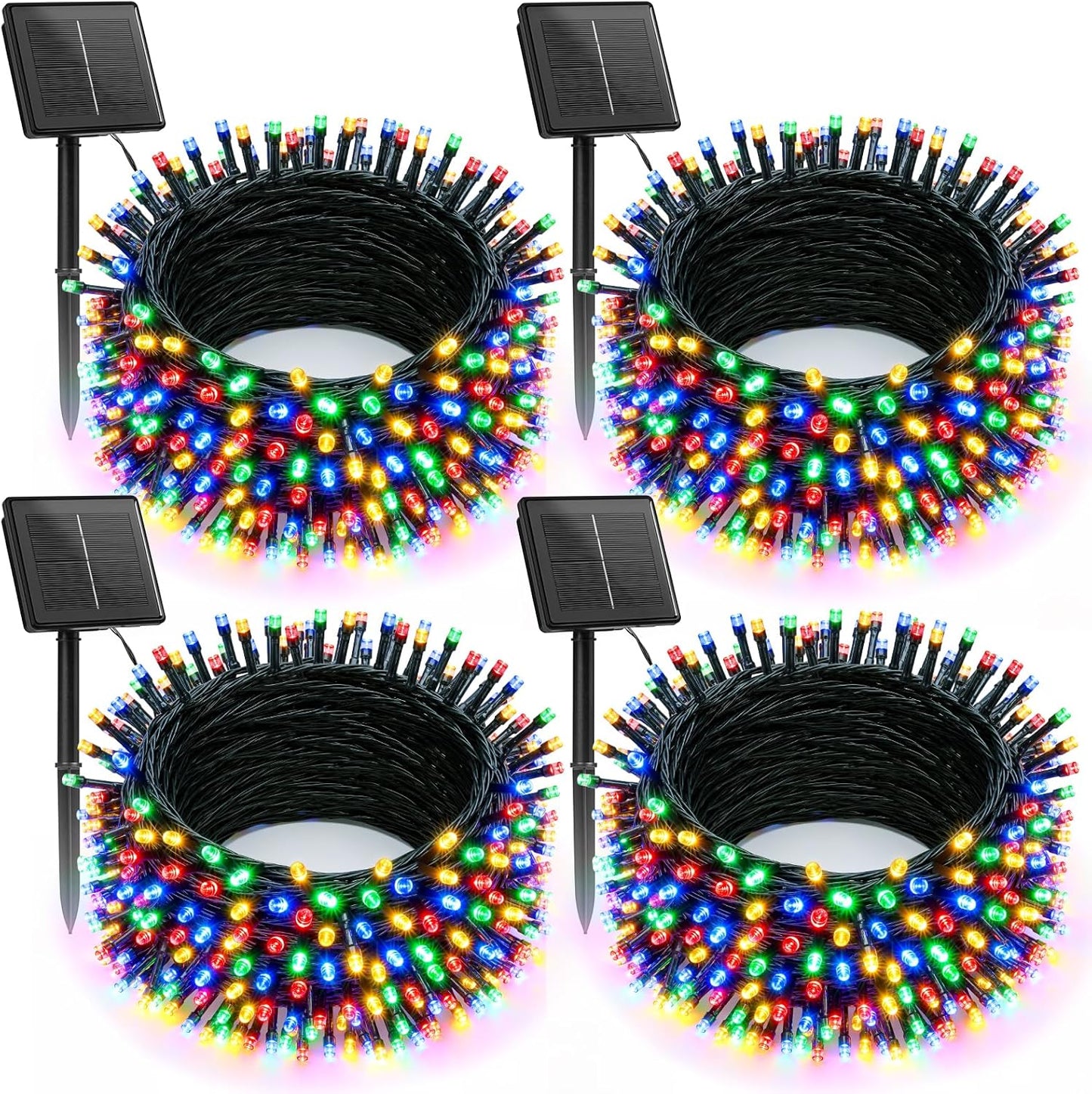 Brightown Solar Christmas Lights Outdoor, 4 Pack Total 184FT 480 LED Solar String Lights Outdoor Waterproof Green Wire with 8 Modes, Solar Fairy Light for Garden Yard Patio Party Decors, Multicolor