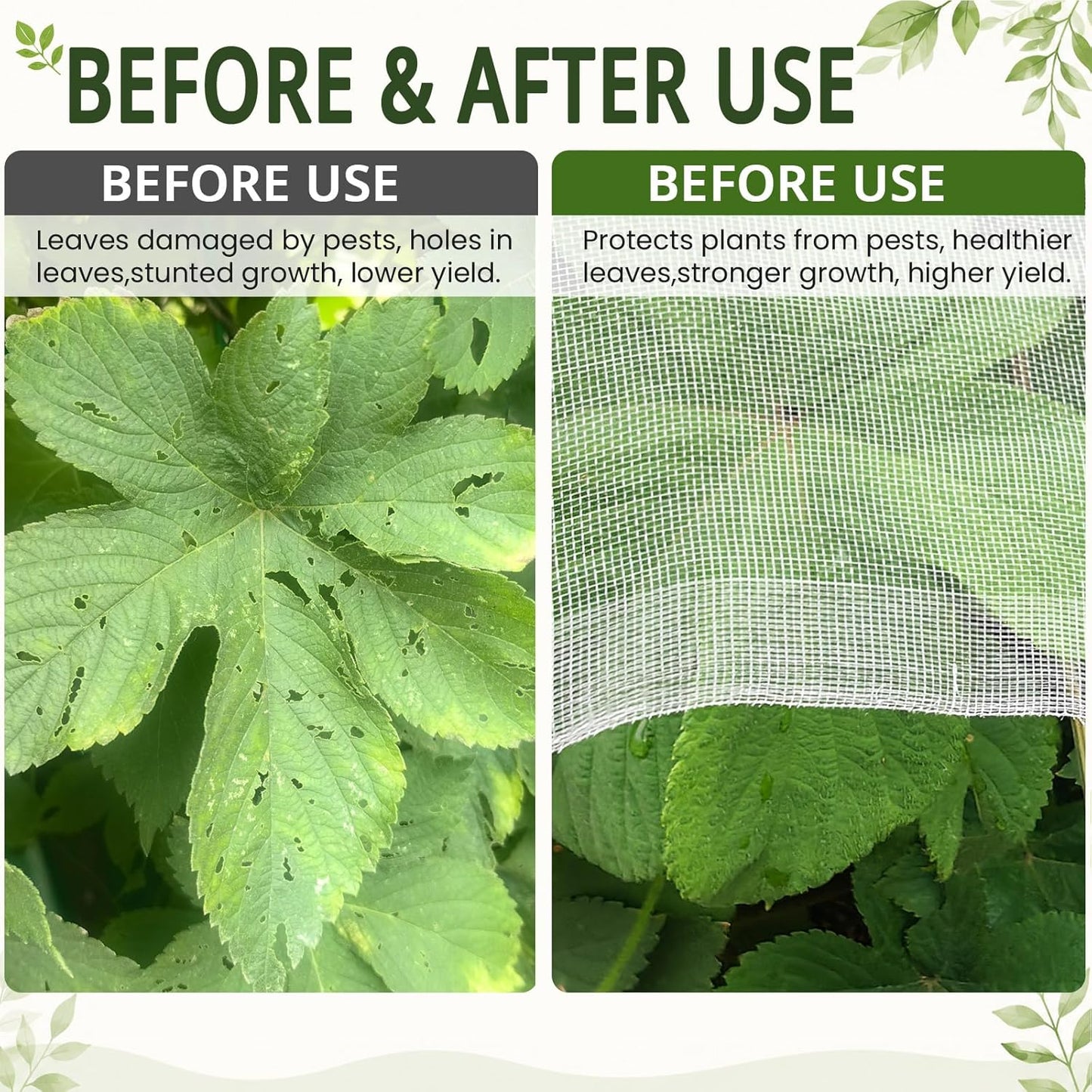 8x12Ft Garden Netting, Fine Mesh Insect Netting for Plant Protection, Mosquito Bug Bird Barrier Mesh Cover for Vegetables Fruits Flowers Raised Beds