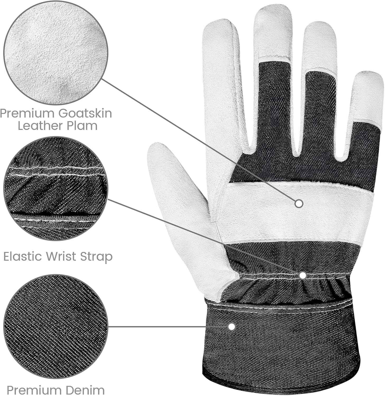 Leather Work Gloves, Goatskin Work Gloves, Leather Gloves for Men & Women, Durable and Flexibility Gardening Gloves