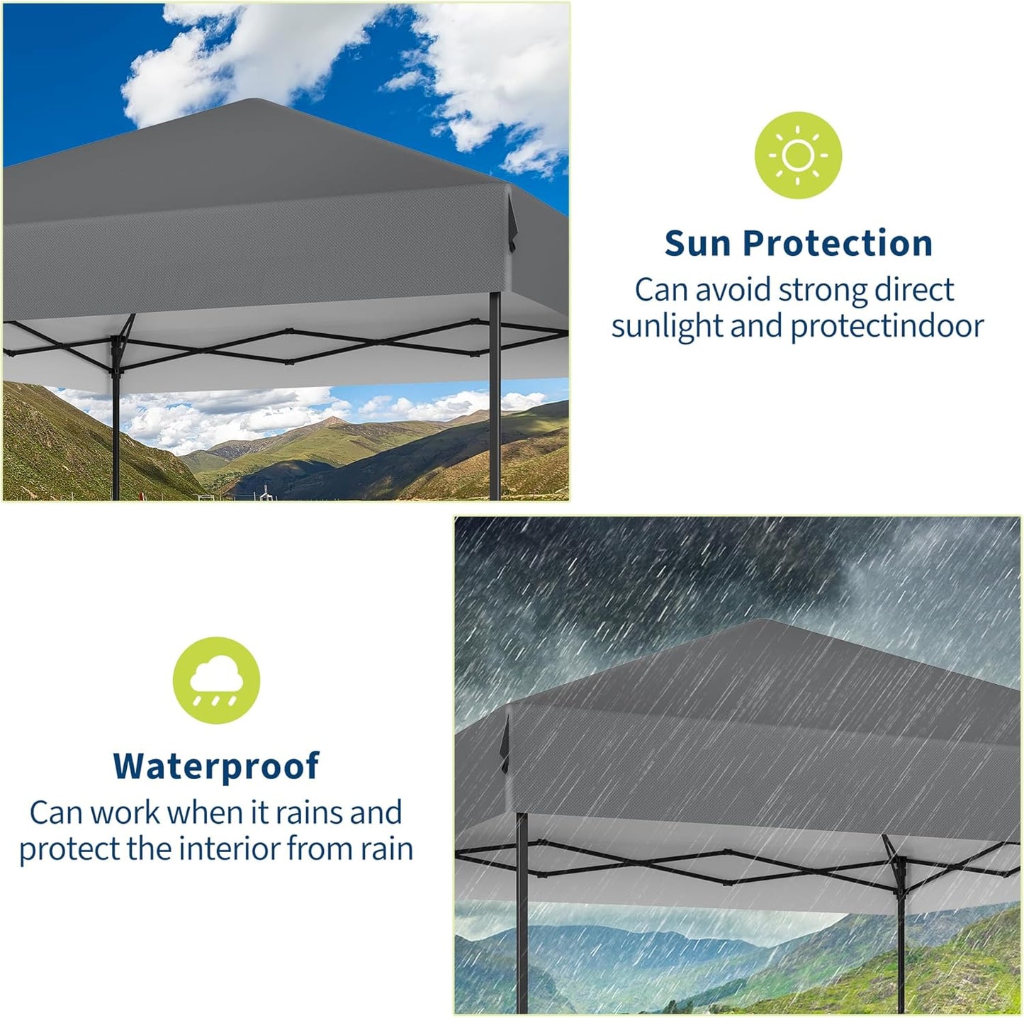 10x10 Heavy Duty Pop Up Canopy – One-Person Setup Outdoor Tent with Roller Bag, Adjustable Heights, Sandbags, Stakes & Ropes – Instant Black Shelter, No Sidewalls