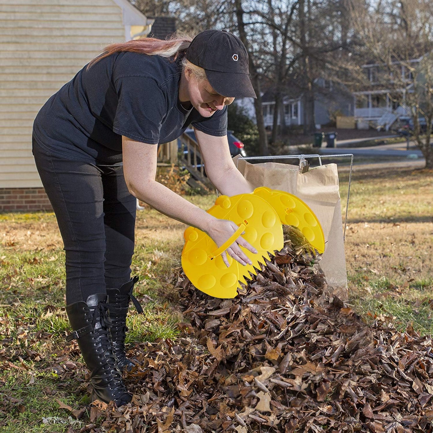GardenHOME Garden and Yard Leaf Scoops/Hand Rakes with Adjustable Handles Large Sized Multi-use for Leaves, Lawn and Trash Pick-Up, Yellow