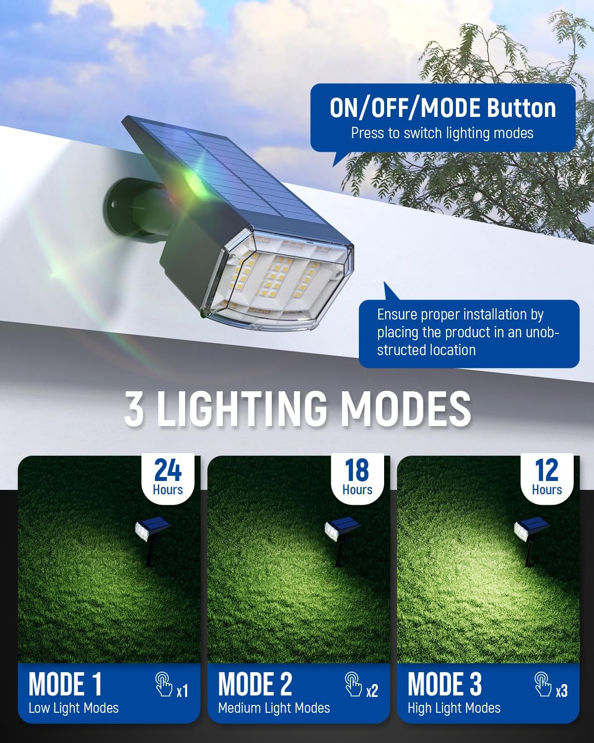 Solar Spot Lights Outdoor 63 LED 3 Lighting,Waterproof IP65 Modes Spotlights for Outside House Yard Garden Landscape Lights 4 Pack (Natural Light)