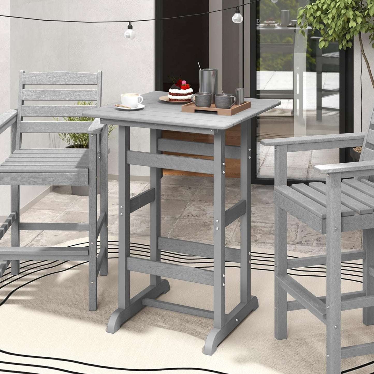Giantex 42" Height Outdoor Tall Bar Table, HDPE Square Pub Tables with Wood Grains, High Top, Cocktail Bistro Table for Adirondack Chairs, Patio, Garden, Poolside, Yard, Balcony, Grey