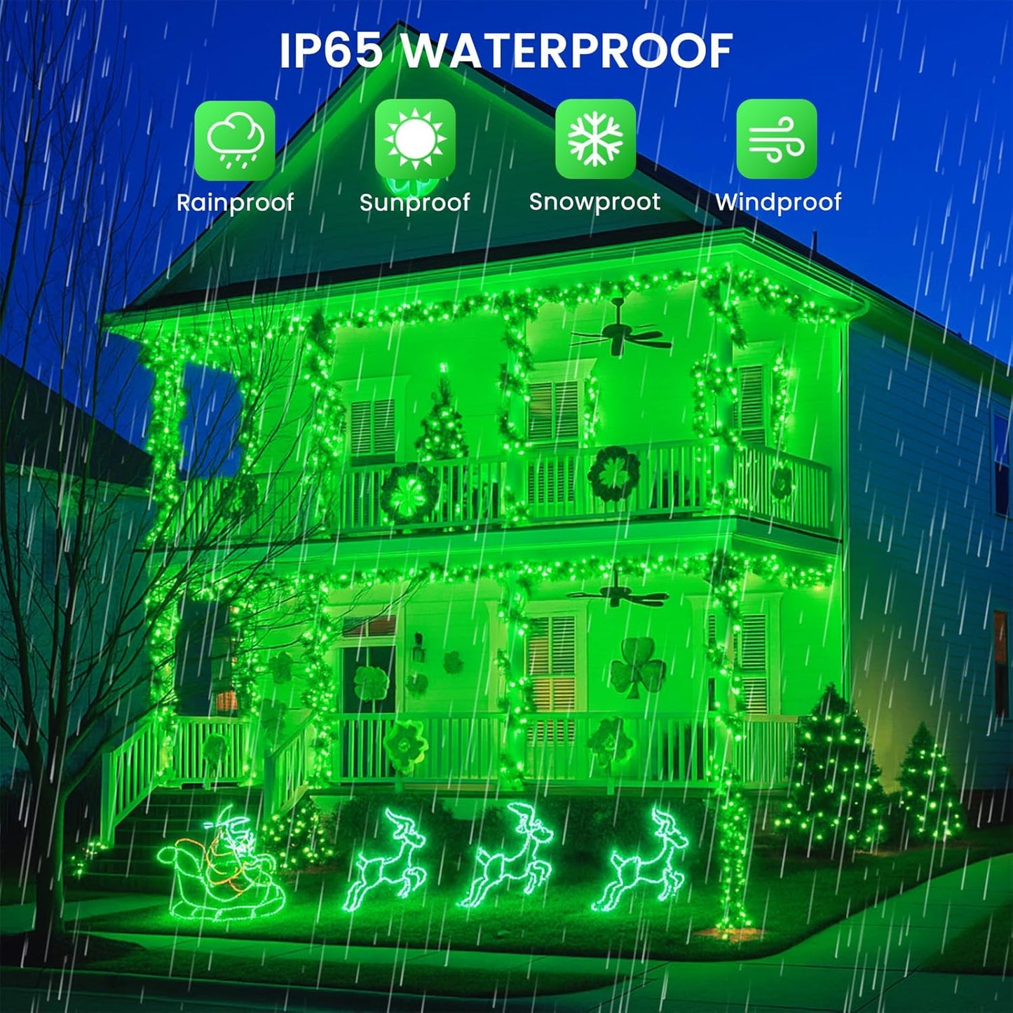4 Pack 180FT Solar Halloween Lights Outdoor Waterproof, Super Bright 320 LED Solar String Lights with 8 Lighting Modes, Green Wire Twinkle Tree Light for Outside Xmas Party Decorations (Green)