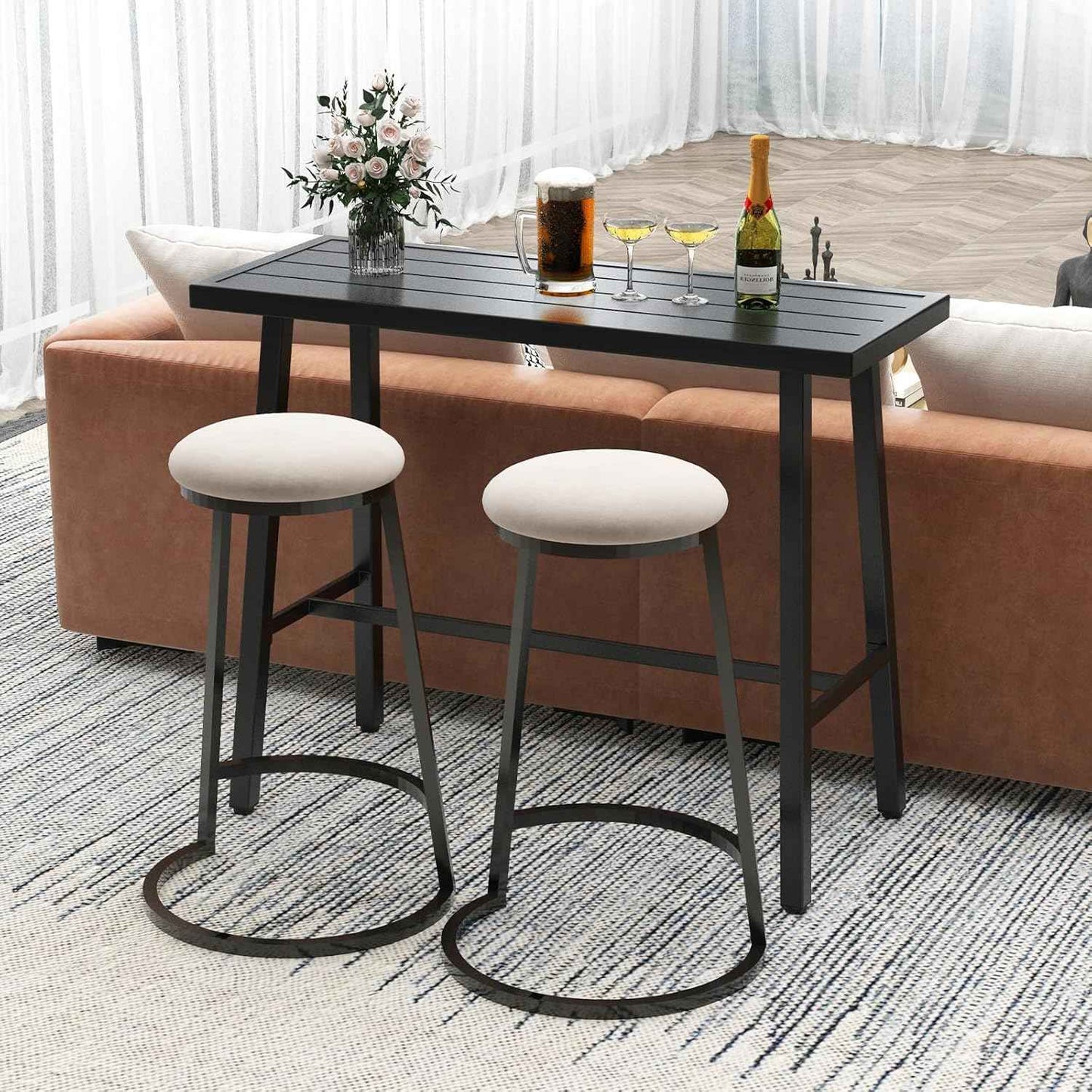 COSTWAY 36" Outdoor Bar Table, Rectangular High Pub Table with Adjustable Foot Pads, Patio Counter Height Dining Table for Balcony, Backyard, Indoor, Black