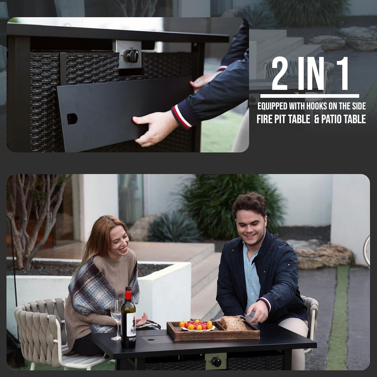 Propane Fire Pit Table – Rectangle 43 Inch Outdoor Firepit for Patio, Balcony, and Garden – Versatile Gas Fire Pit with Lava Rock & Table Lid