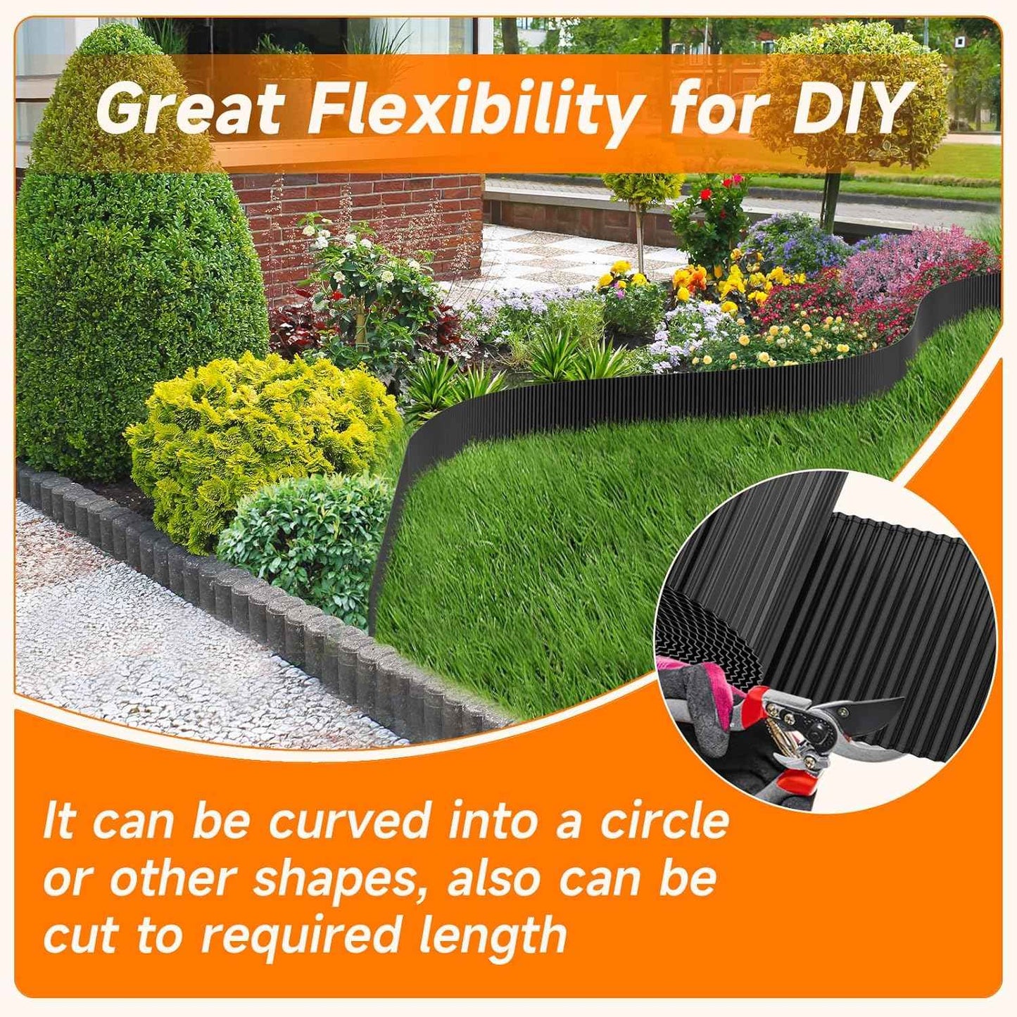 Corrugated Garden Edging,12"×20Ft Galvanized Steel Landscape Edging & Lawn Edging Border,Metal Garden Border for Flower Beds,Garden,Lawn,Raised Beds & Tree Surrounds(Black)