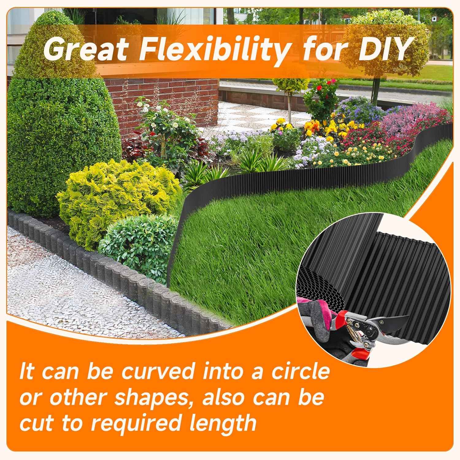 Corrugated Garden Edging,12"×20Ft Galvanized Steel Landscape Edging & Lawn Edging Border,Metal Garden Border for Flower Beds,Garden,Lawn,Raised Beds & Tree Surrounds(Black)