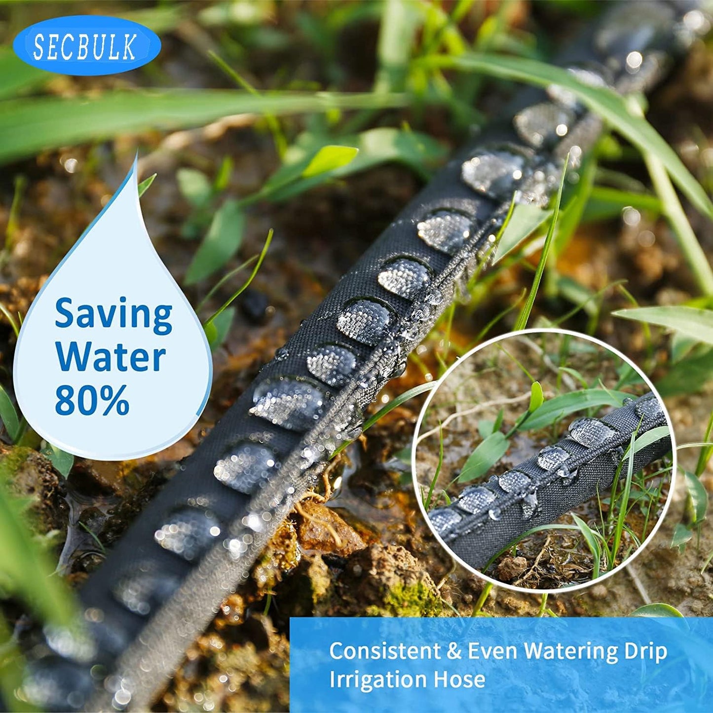 2025 Flat Soaker Hose 50 ft with Stakes for Garden, 50ft Linkable Drip Hose Diy Garden Irrigation System Saving 80% Water, Dual-layer Leak-free Design Water Hose with Holes
