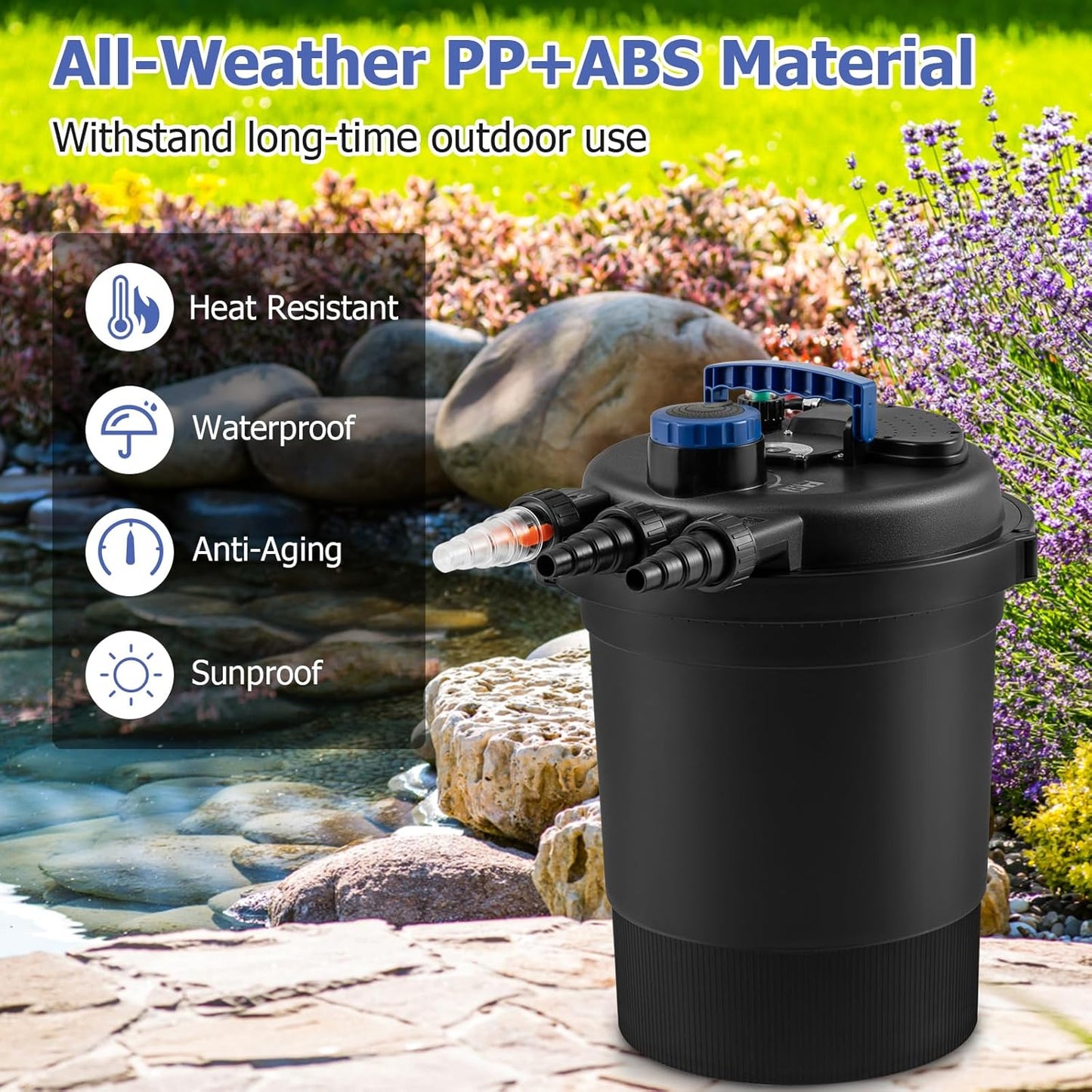 Casart Bio Pressure Filter UVC 120V/60HZ, 2642 GPH for Koi Ponds up to 1321 Gallons or Ornamental Ponds up to 2642 Gallons, Pond Filter System for Garden, Pool Fishpond Pump Filter Pond Filter