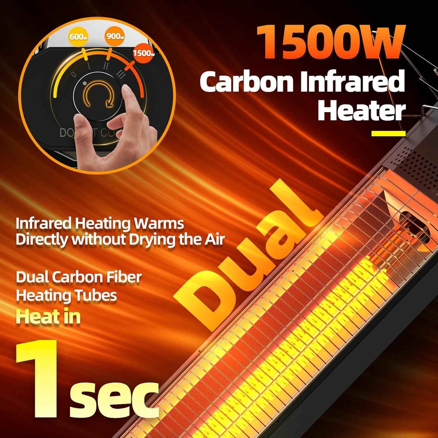 Outdoor Electric Patio Heater, Haimmy 34- inch Outdoor Electric Patio Heater, 1500W Instant Heating, 3 Heat Levels, Tip-Over & Overheat Protection, IPX5 Waterproof Portable Garage Heater Porch Indoor