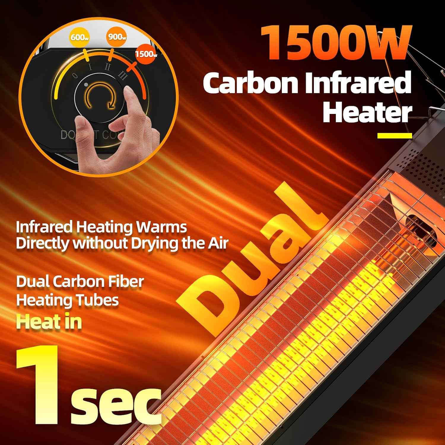 Outdoor Electric Patio Heater, Haimmy 34- inch Outdoor Electric Patio Heater, 1500W Instant Heating, 3 Heat Levels, Tip-Over & Overheat Protection, IPX5 Waterproof Portable Garage Heater Porch Indoor