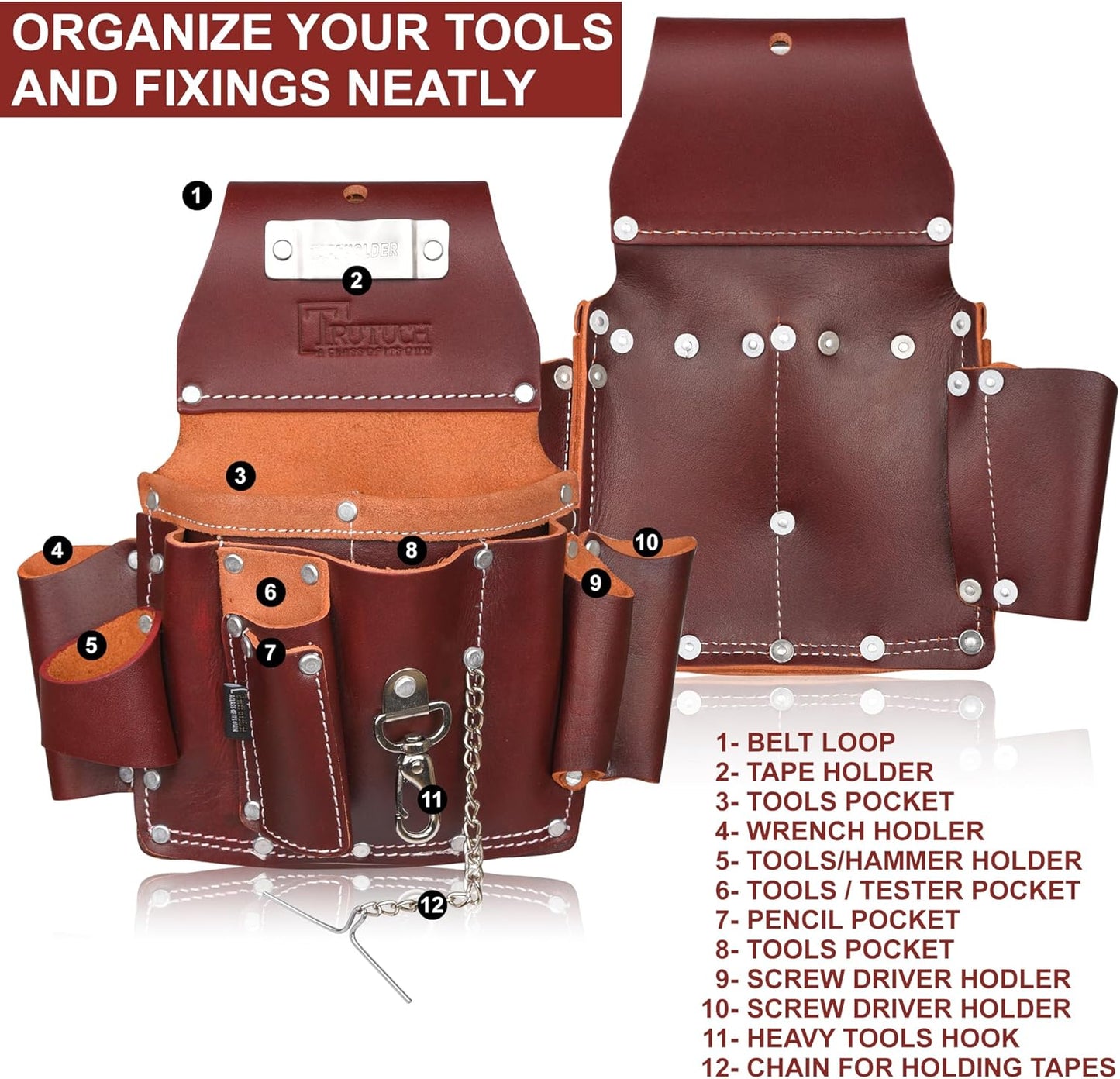 Grain Leather Electrician Tool Pouch | Carpenter Tool Pouch | Electrician Pouch | Electric Tool Bag | Electrician Bag | Leather Tool Belt