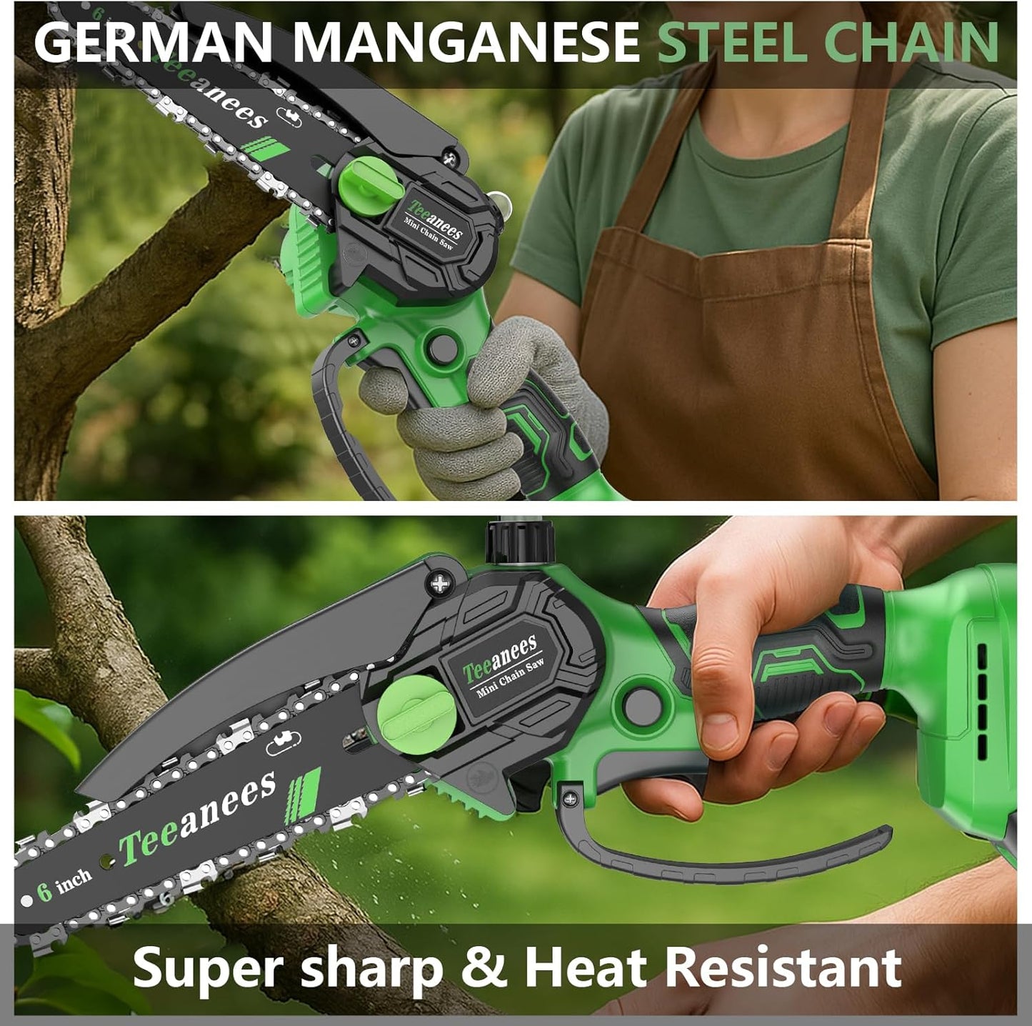 Mini Chainsaw Cordless, 6-Inch Small Electric Chainsaw with 21V Battery & 3 Chains, Hand Held Chain Saw Battery Powered for Wood Cutting & Tree Trimming, Ideal Gardening Gift for Men Dad.