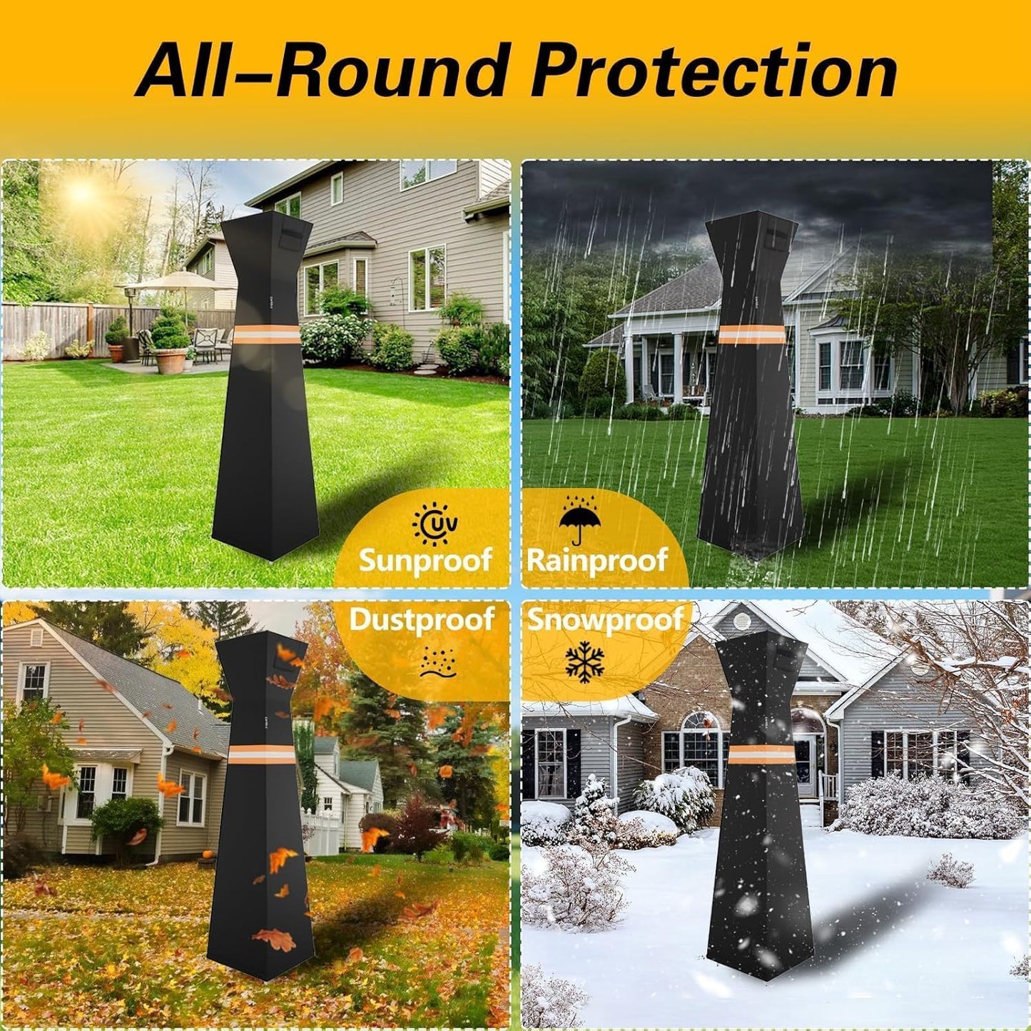 EVRBUL Pyramid Torch Patio Heater Cover with Zipper,Storage Bag and Reflective Strip,Heavy Duty 420D Waterproof Dust-proof Windproof UV-Resistant Outdoor Standing Heater Cover,Black,90"H x 23"L x 23"W