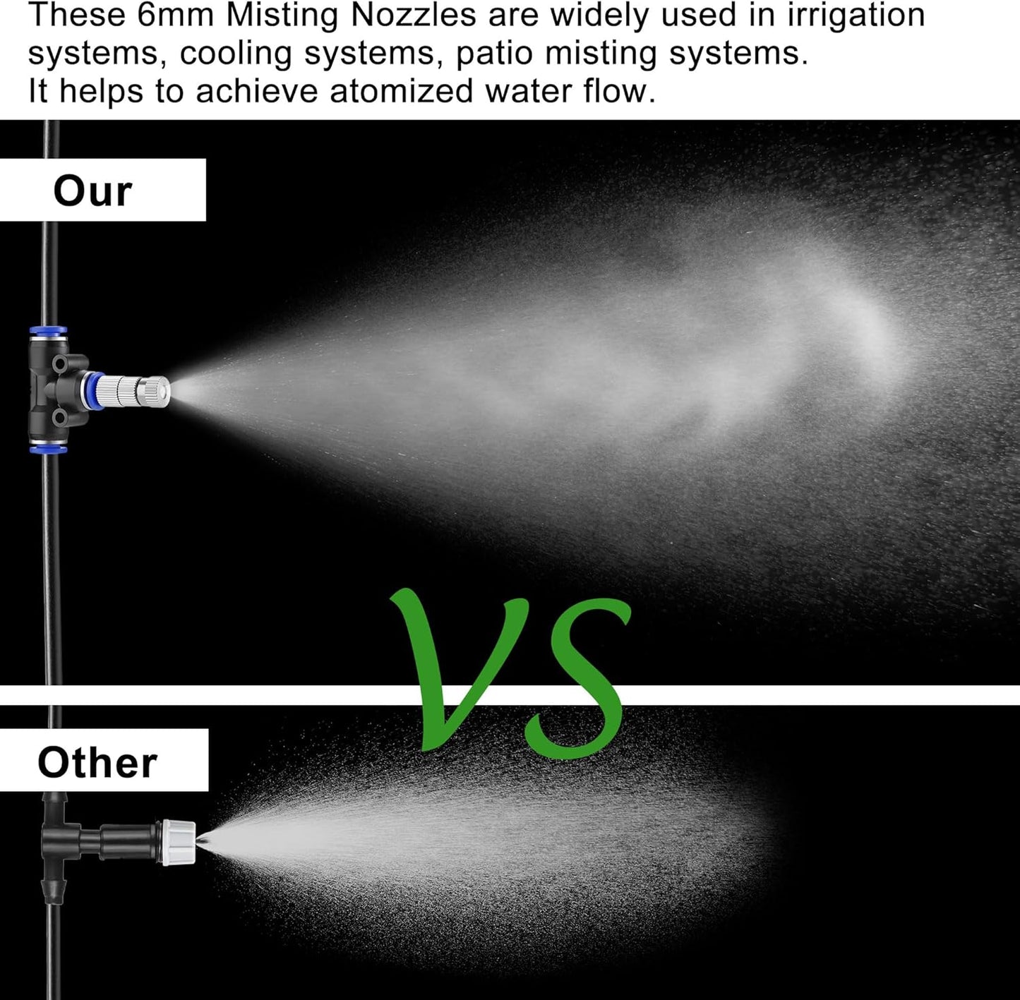 Mornajina 30 Pcs Brass Misting Nozzles Mister Replacement Nozzles with Filter Mesh & 1/4" Water Misting Nozzle Tees Kit, 0.012"/0.3mm Orifice Misting System Heads Sprayer for Outdoor Cooling System