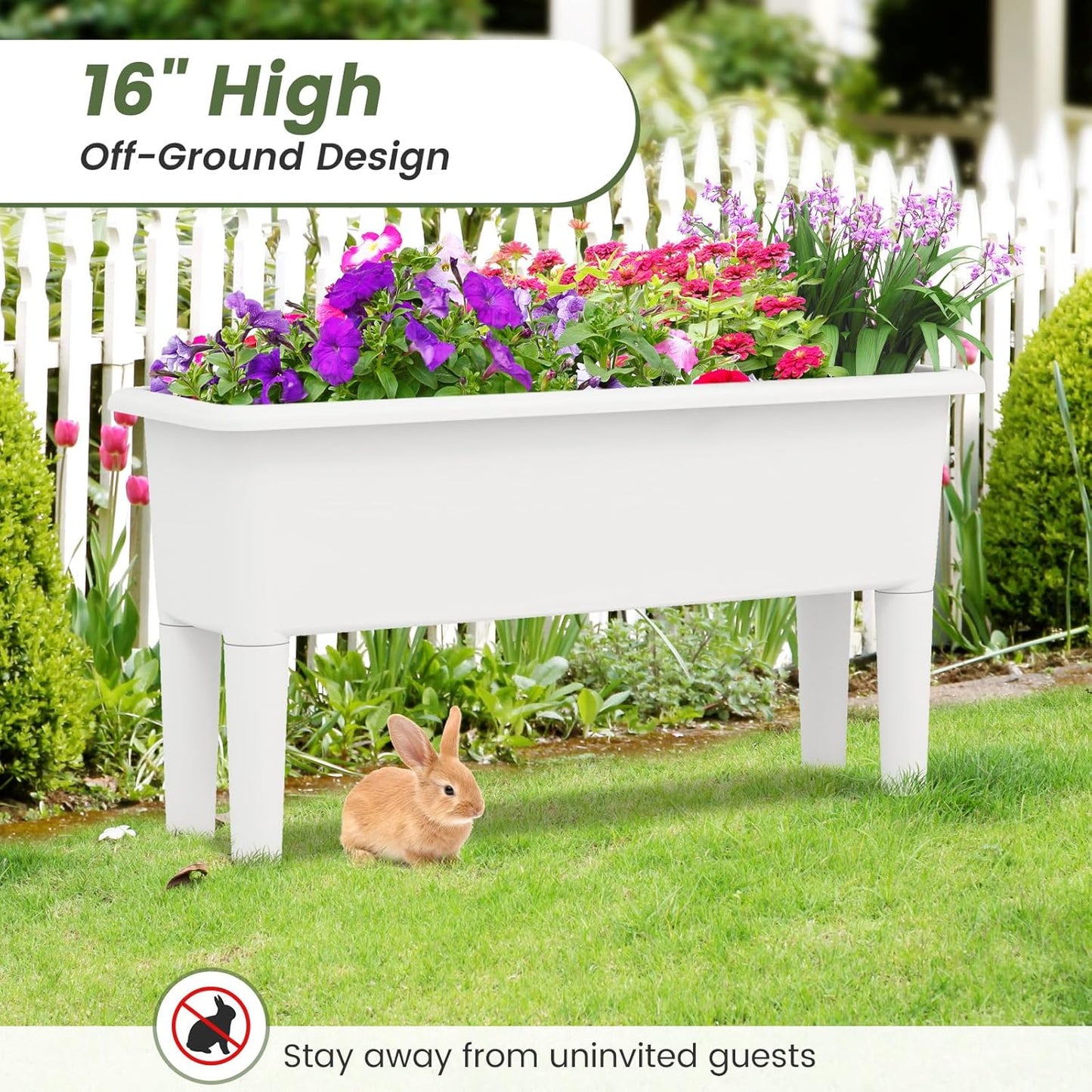 Giantex Raised Garden Beds Outdoor Set of 2, Self-Watering Planter Box with Detachable Legs & Drainage Hole, Outdoor Raised Container for Vegetable Fruit Herbs, 31.5”Lx12”Wx16”H, Easy Assembly (White)
