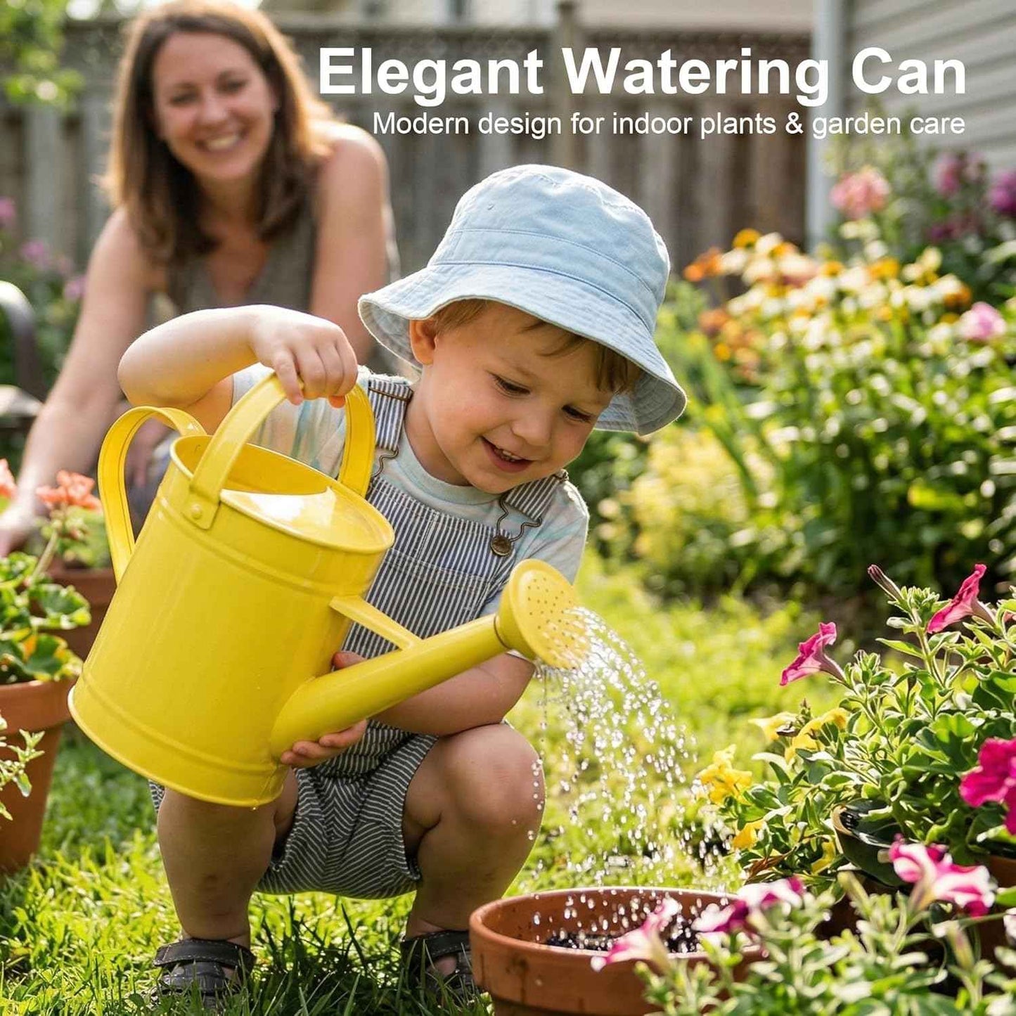 Topadorn 55 oz Vintage Metal Watering Can, Long Spout with Removable Sprinkler for Indoor & Outdoor Plants, Yellow