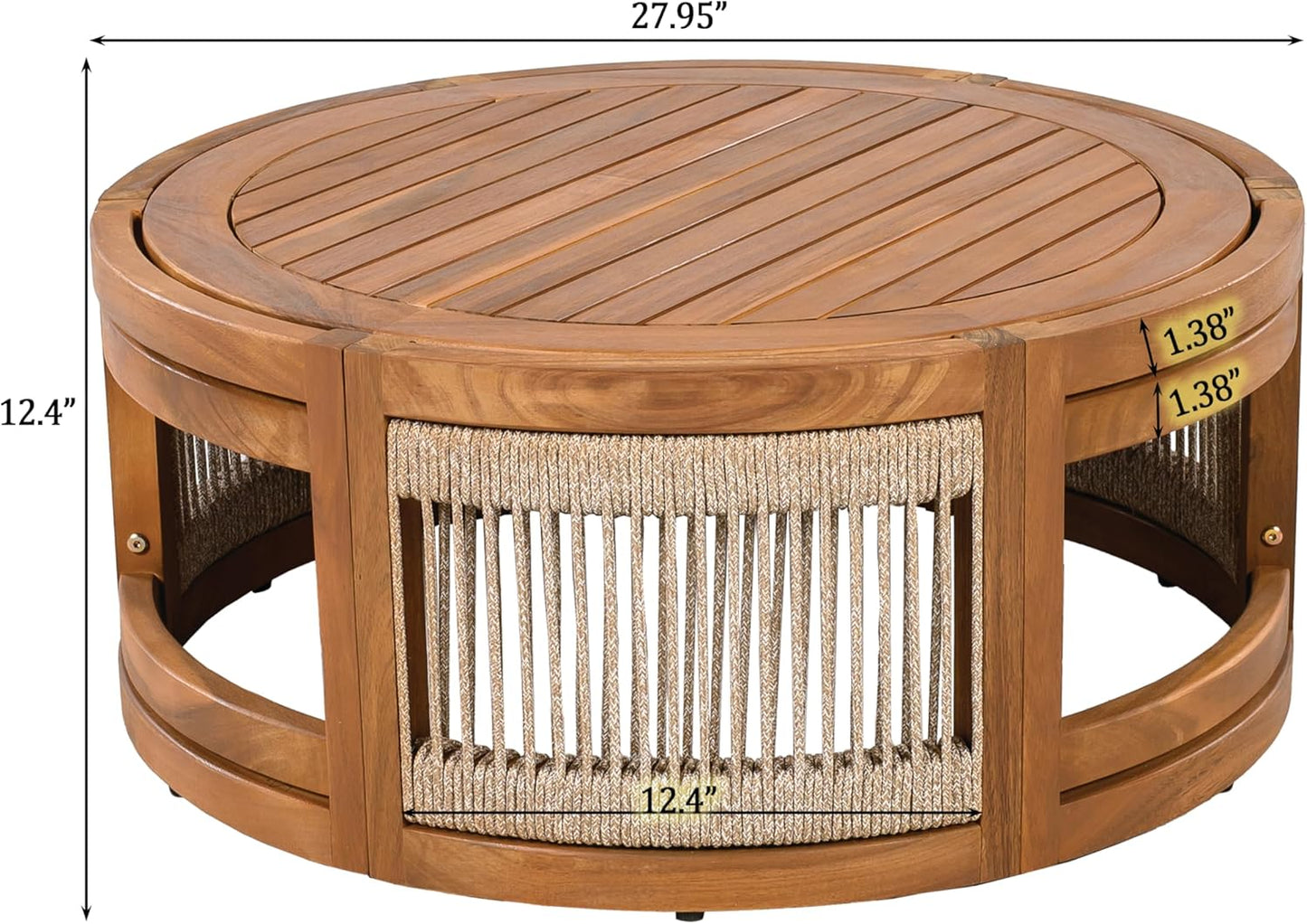 VilroCaz 4-Piece Patio Conversation Set, All Weather Sectional Sofa Set w/ 2 Chairs, Loveseat & Table Premium, Acacia Wood Outdoor Furniture Set with Woven Rope Accents and Cushions (Teak+Beige)