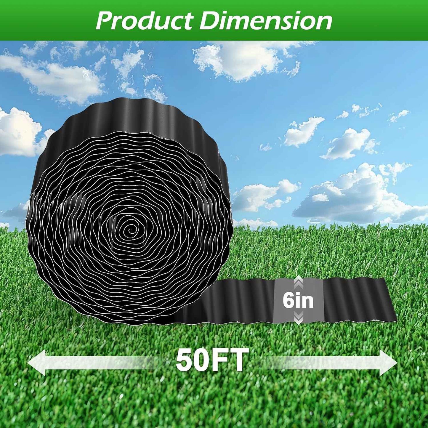0.06In Thick Corrugated Metal Garden Edging, 6" x 50' Galvanized Steel Garden Border Edging, Metal Landscape Fencing for Lawn, Flower Beds, Driveway, Pathways (Black)