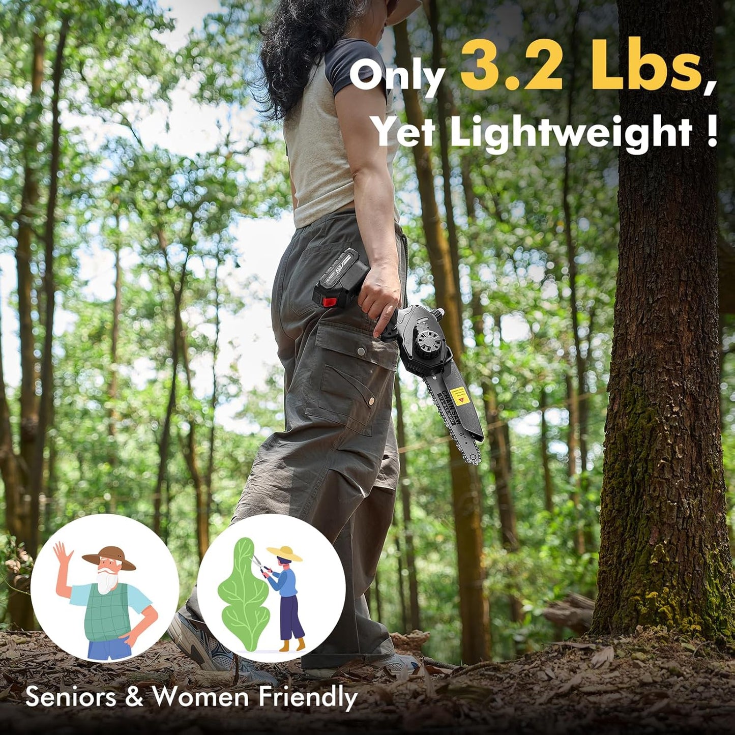 Mini Chainsaw Cordless 8 inch: Electric Chainsaw Battery Powered, Brushless Chain Saw with Auto Oiler, 2pcs Battery, Handheld Saw for Tree Branch Wood Cutting,Gardening Tools for Men Dad Husband