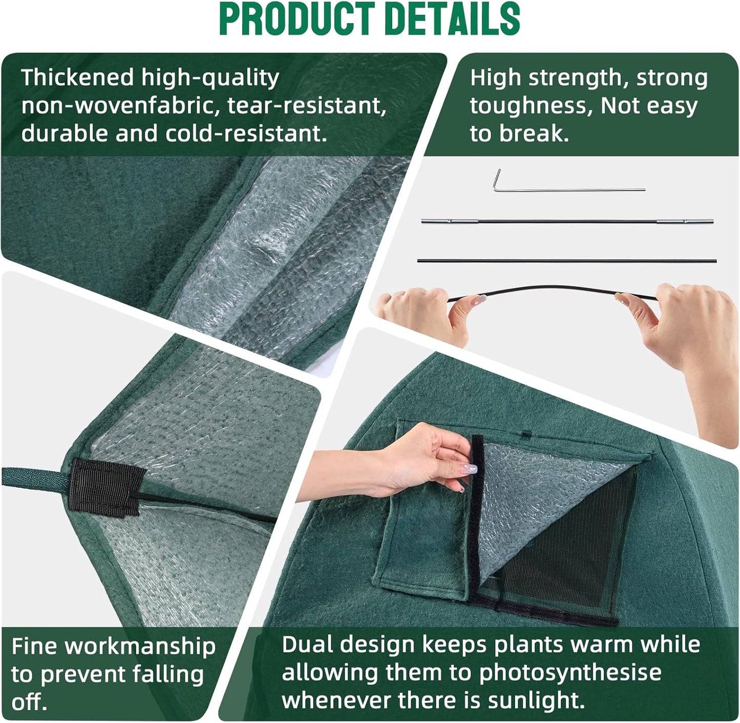 2 Packs Plant Cover Freeze Protection Blanket, 22''x22''x22'' Outdoor Garden Fabric Cover with Poles and Stakes for Winter Frost, Shade Cloth Plant Guard for Shrubs, Small Trees, Green