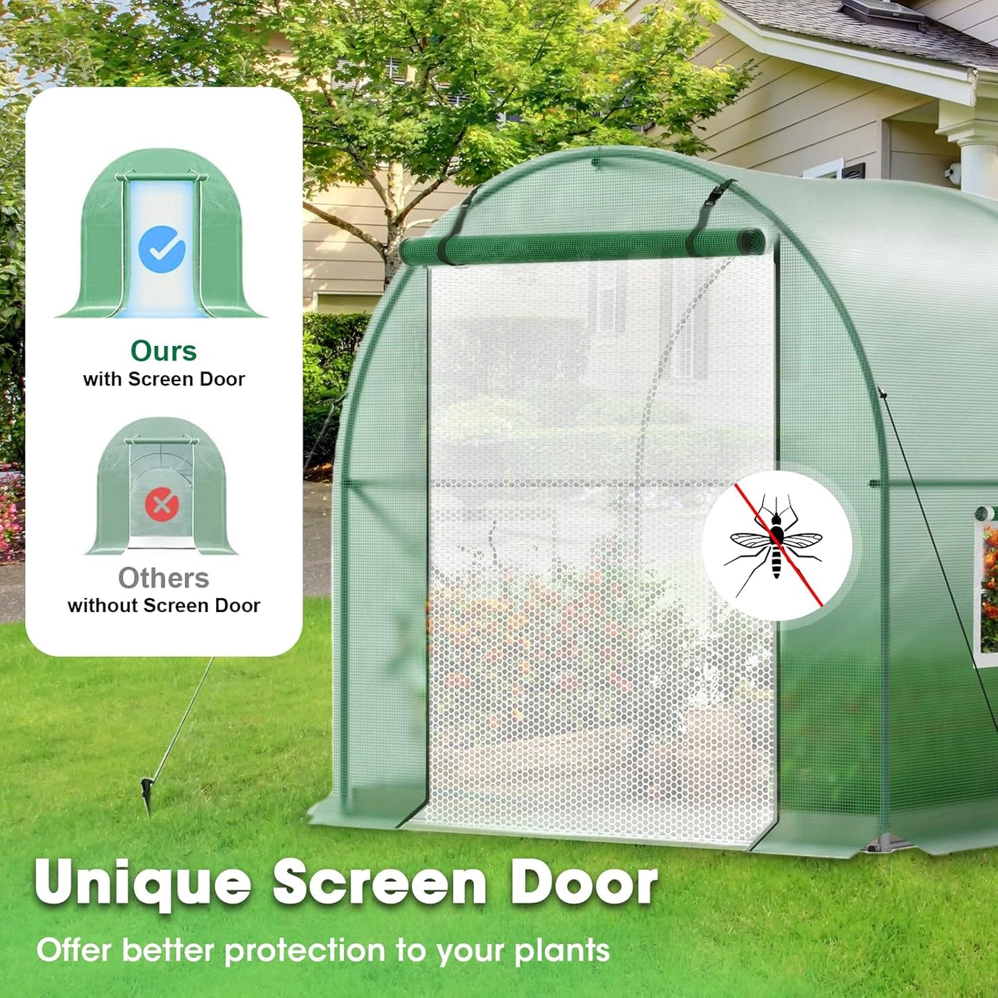 Walk-in Greenhouse, 12x7x7 FT Heavy Duty Tunnel Green House for Outdoors, Portable Green Houses for Outside, Winter Hot House with Metal Frame & Roll-up Zipper Door Screen Windows
