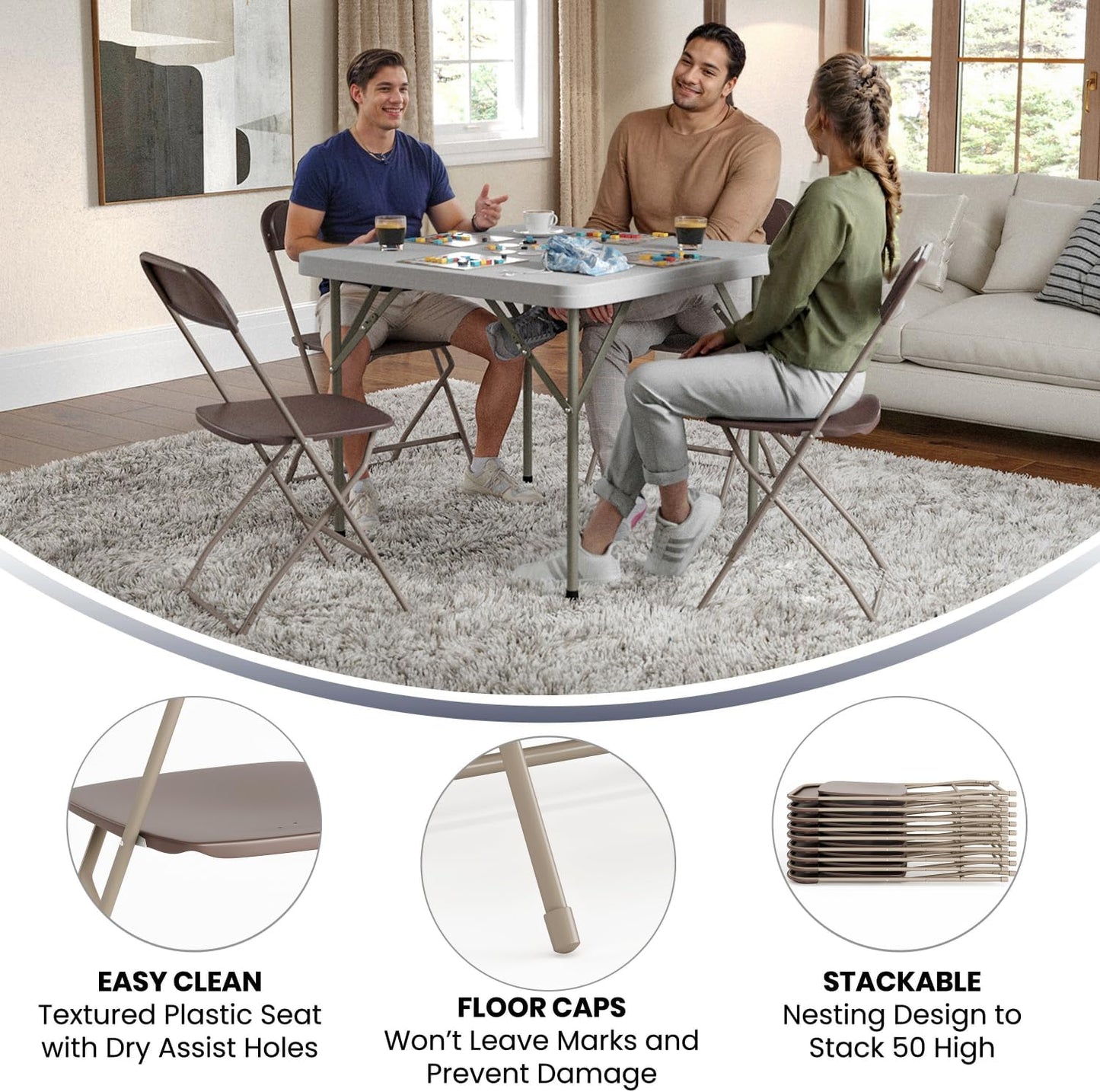 Flash Furniture Hercules Series Plastic Folding Chair - Brown - 6 Pack 650LB Weight Capacity Comfortable Event Chair-Lightweight Folding Chair