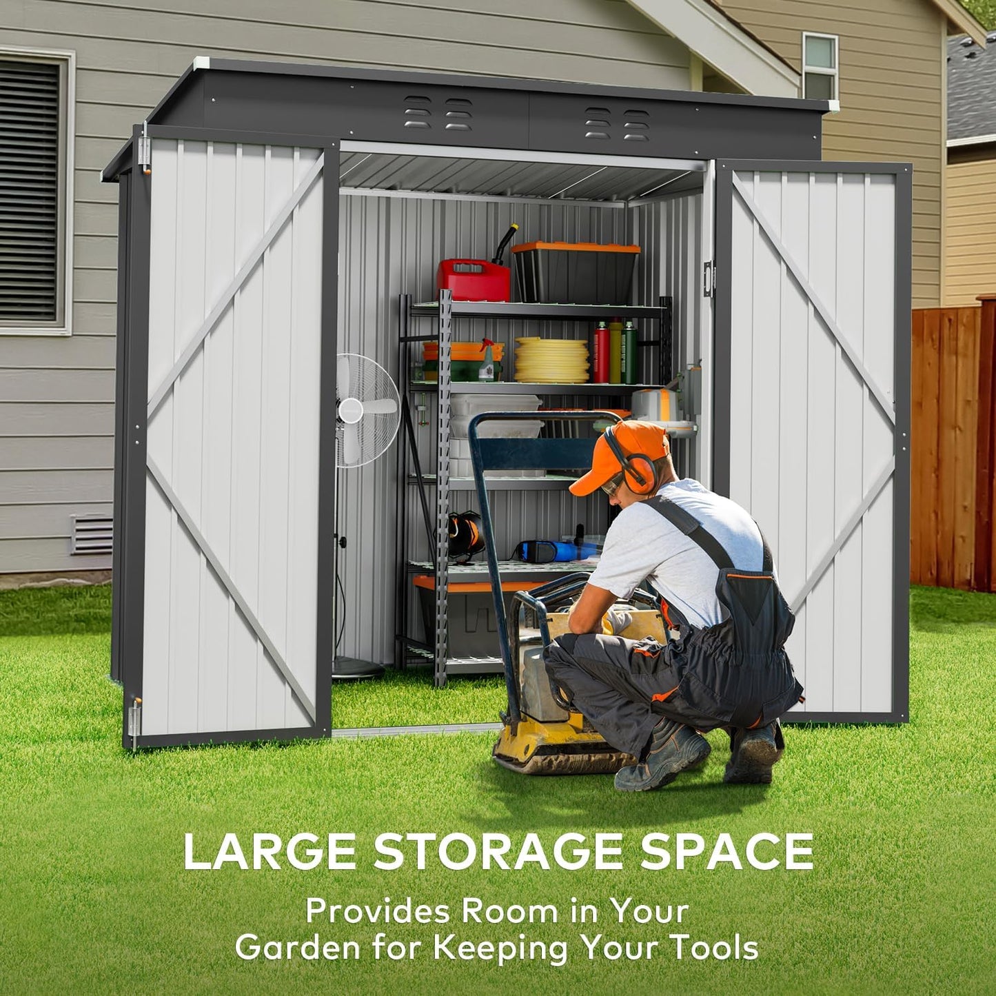 Gizoon 6' x 4' Outdoor Storage Shed with Double Lockable Doors, Anti-Corrosion Metal Garden Shed, Waterproof Shed Outdoor Storage Clearance for Backyard Patio Lawn-Dark Gray